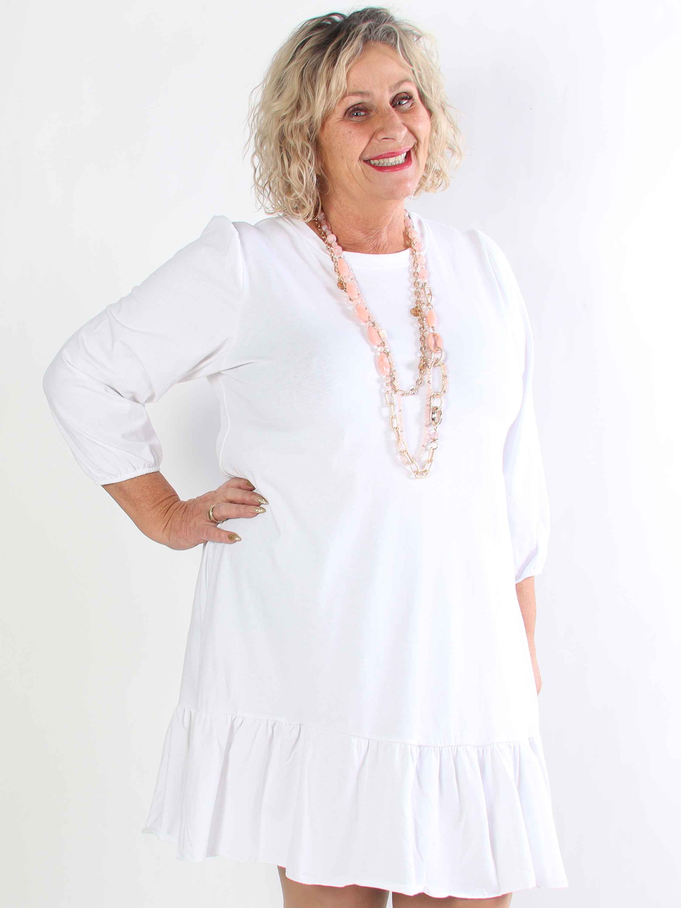 Zafira - Plus size joggingkjole i bomuld med sød flæsekant