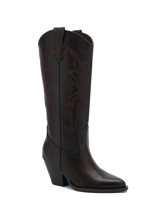 Aleta - Cowboy-støvler i læderlook med hæl og klassiske western-detaljer