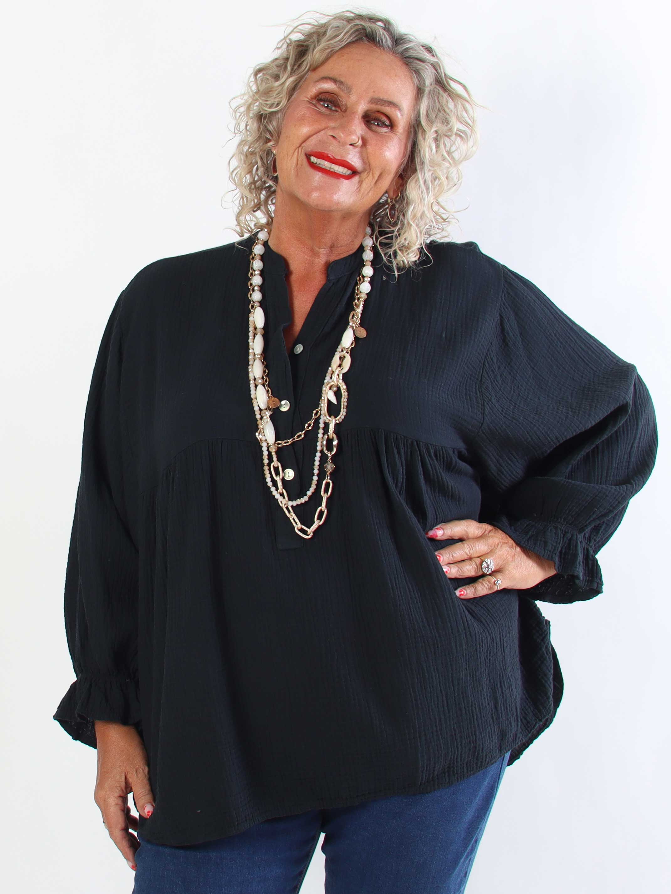 Diva Plain – Enfärgad plus size tunika i mjuk bomullsmuslin