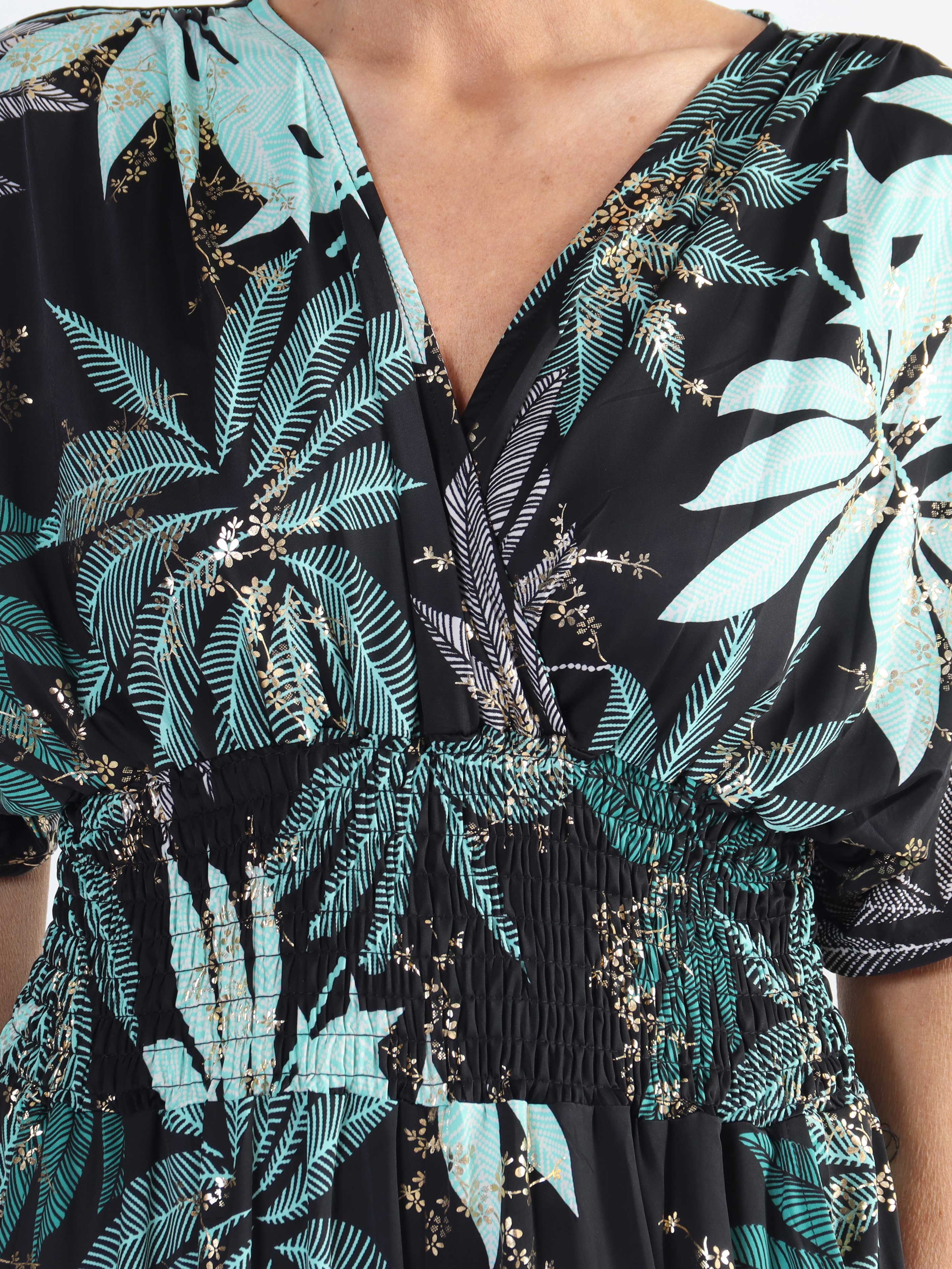 Pams Multi Leaf Jumpsuit - Jumpsuit med resår och bladmönster i stora storlekar - Black