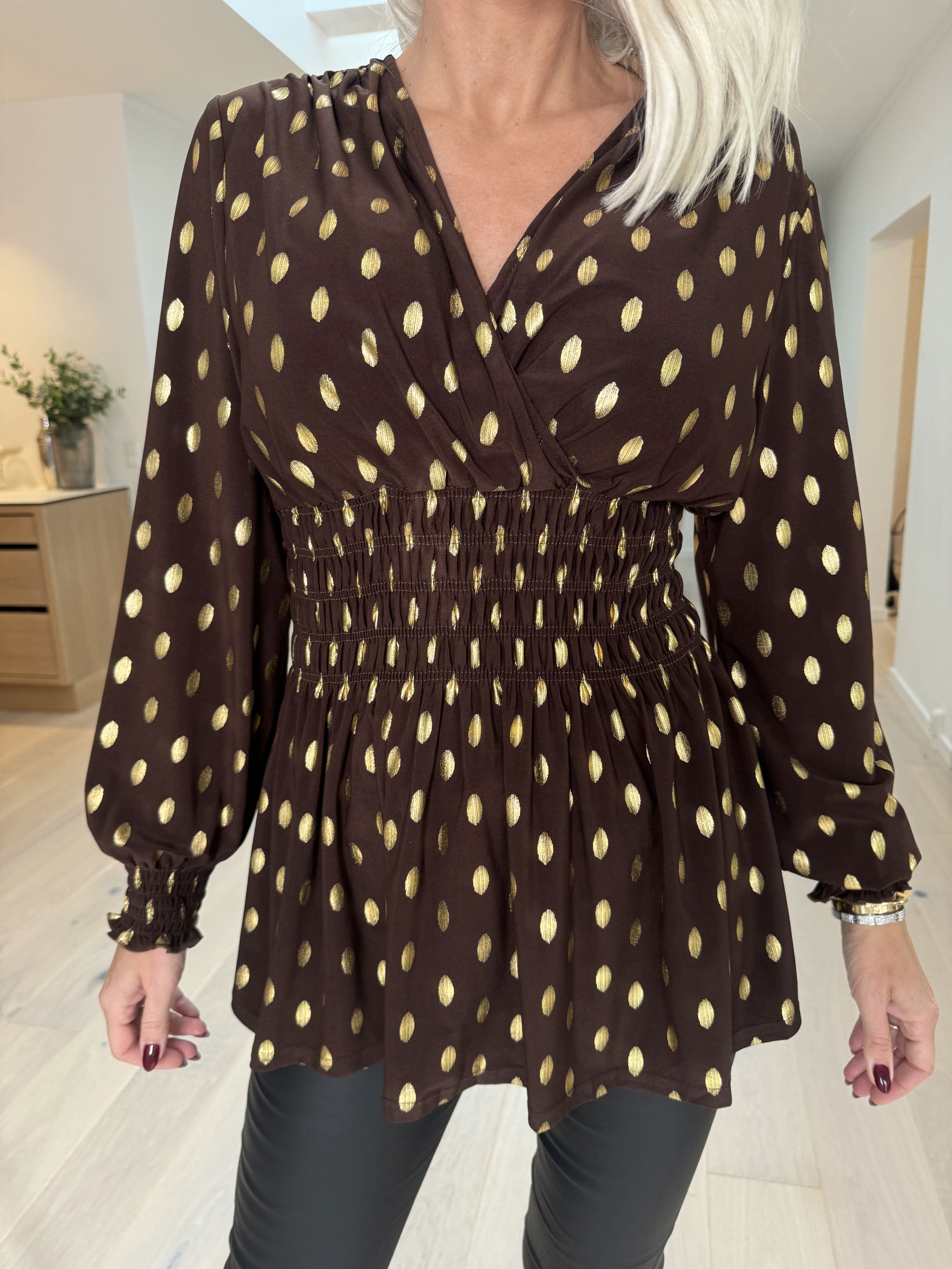 Pams Gold Dot Shirt L/S - Elastisk blus i skrynkelfritt tyg