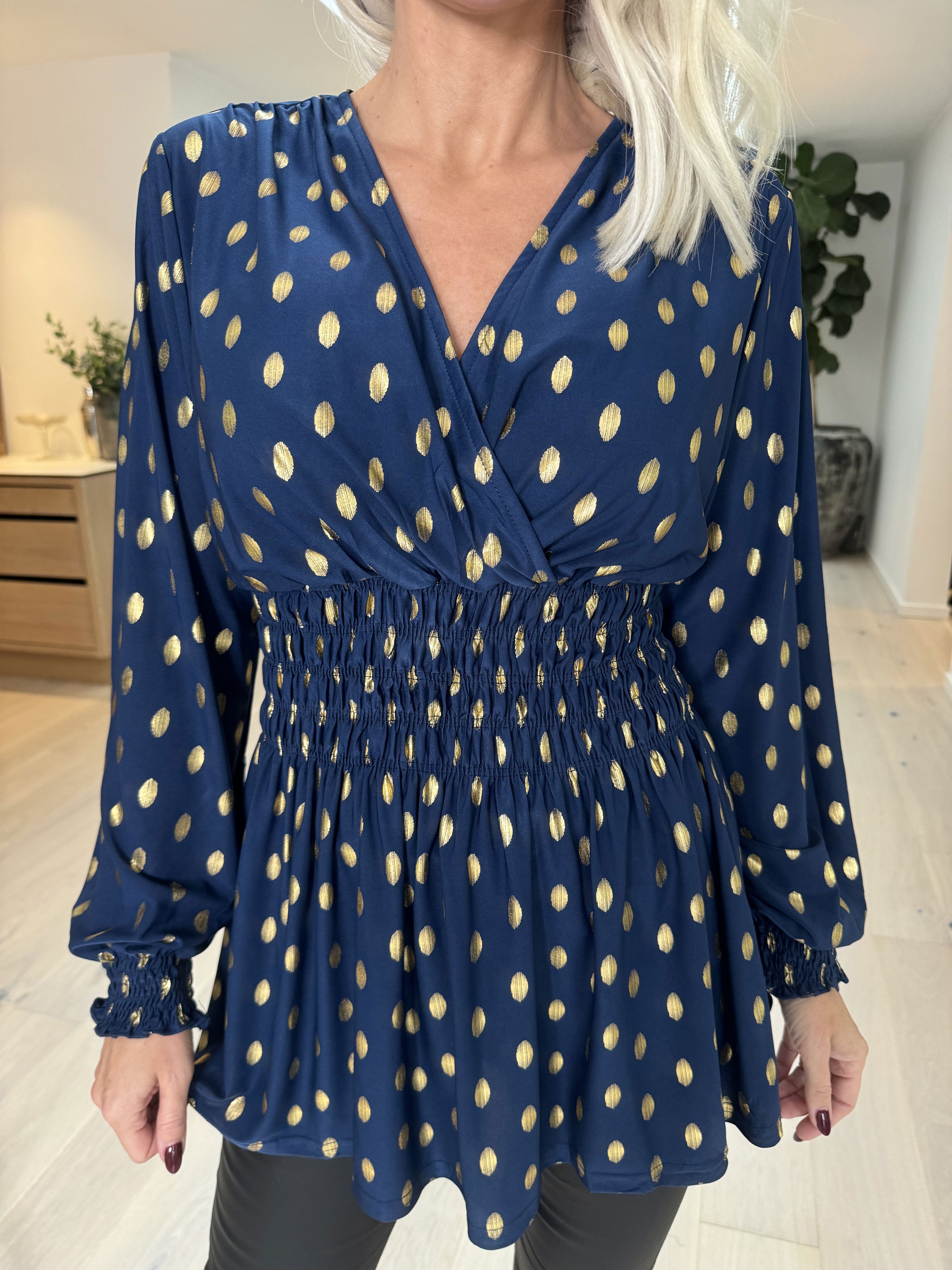 Pams Gold Dot Shirt L/S - Elastisk blus i skrynkelfritt tyg