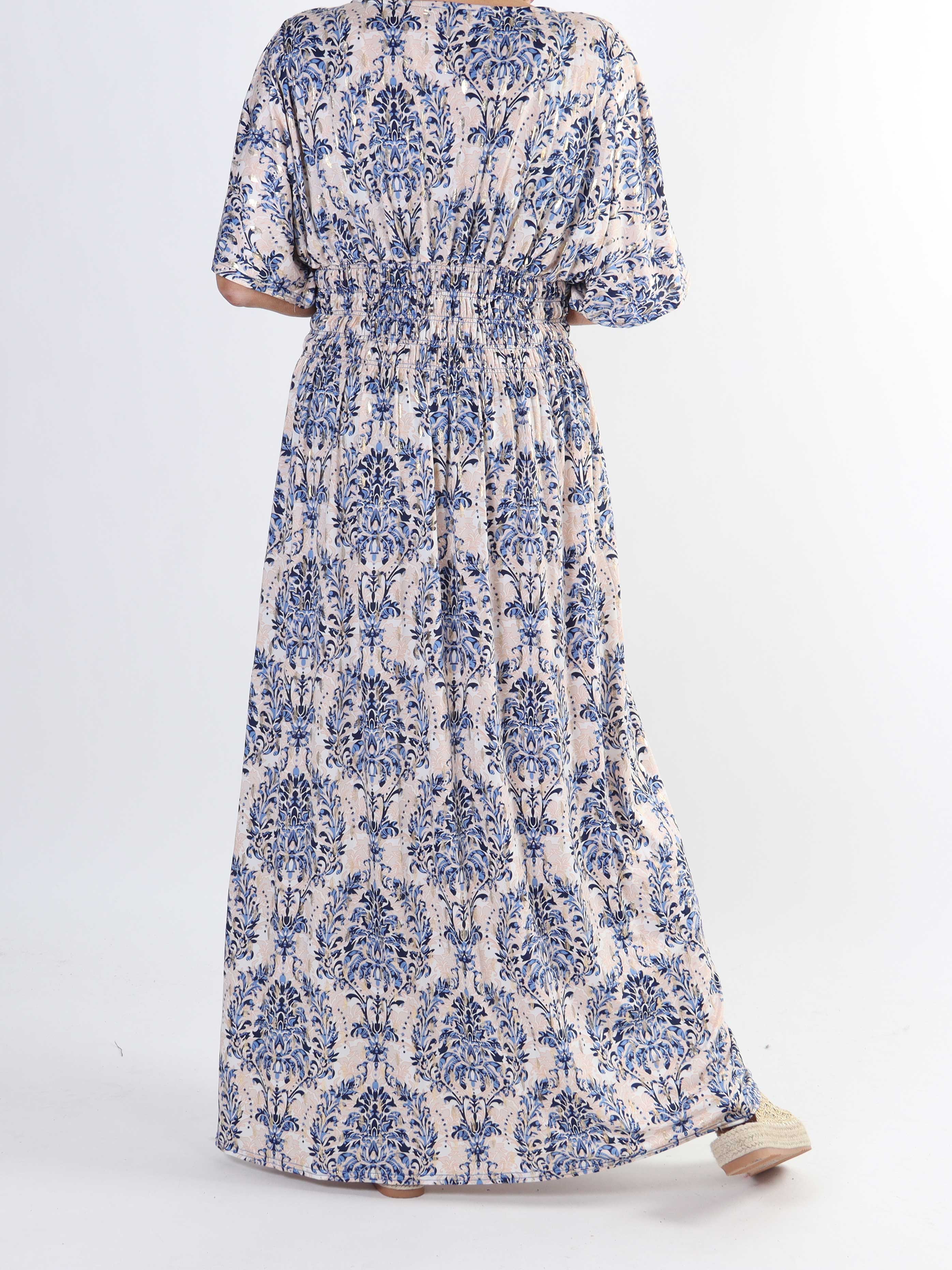 Pams Royal - Lång stretchig plus size-klänning i skrynkelfritt tyg - Coral