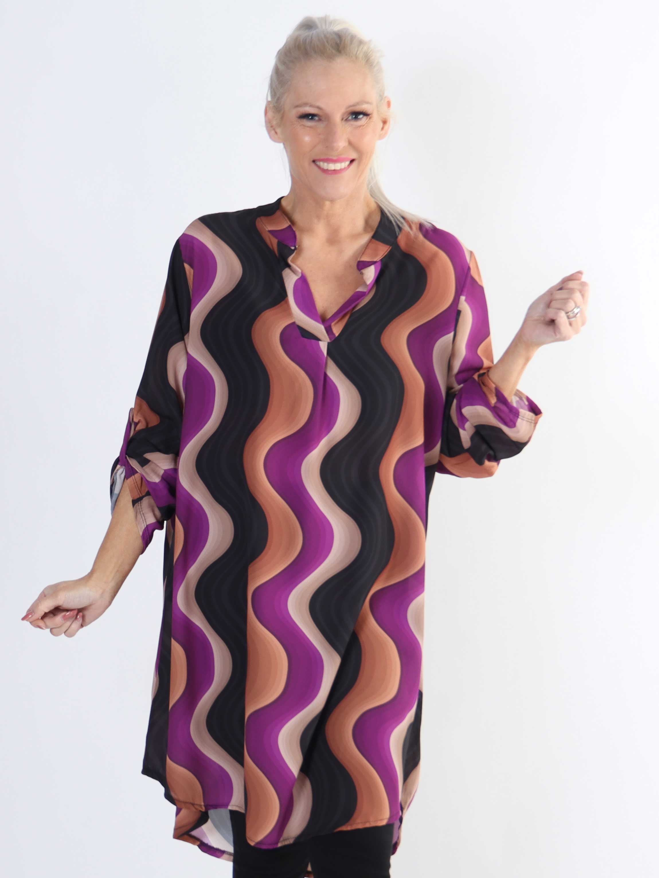 Vanesa Dress Wave - Lätt och luftig mönstrad klänning i stora storlekar