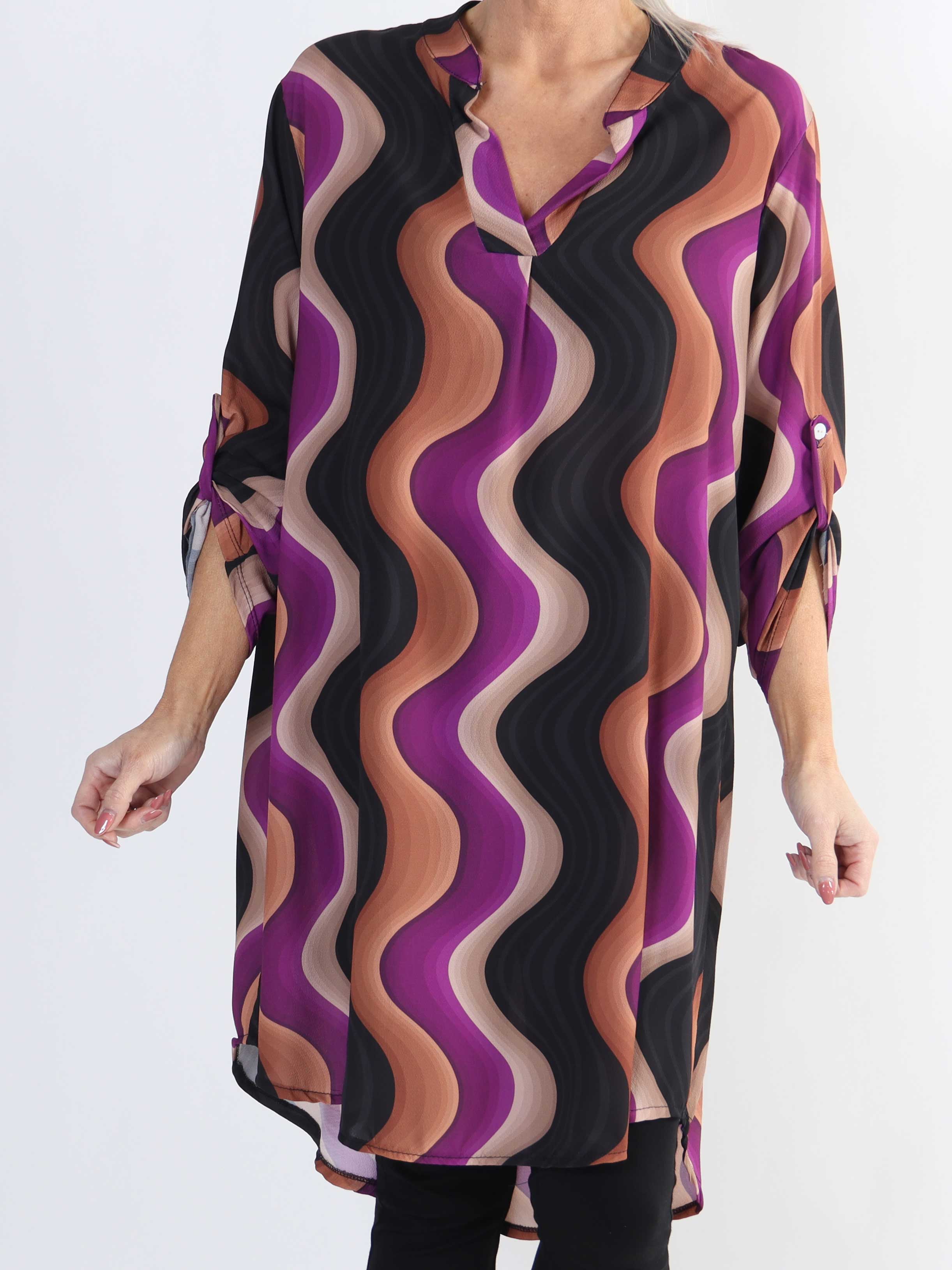 Vanesa Dress Wave - Lätt och luftig mönstrad klänning i stora storlekar