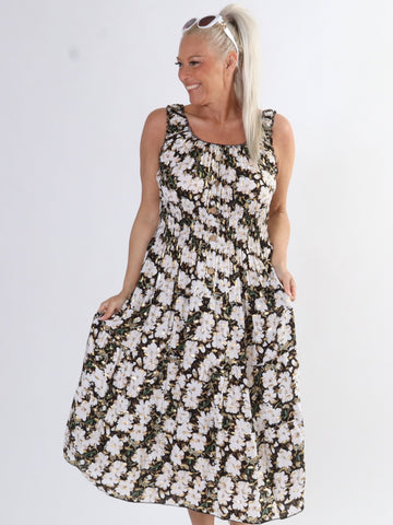 Alicia Summer Short - Söt bandklänning med sommarblommor
