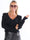 Carlotta - Sort feminin strikcardigan med flæser