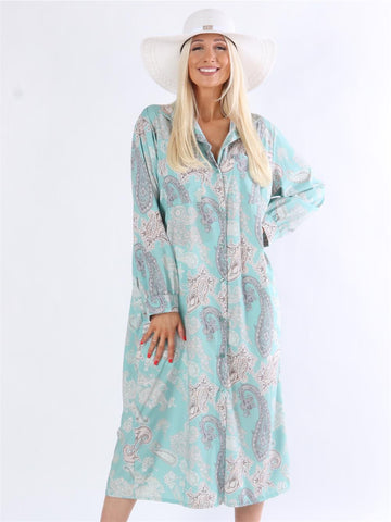 Delfina - Svart lång skjortklänning med paisley-mönster
