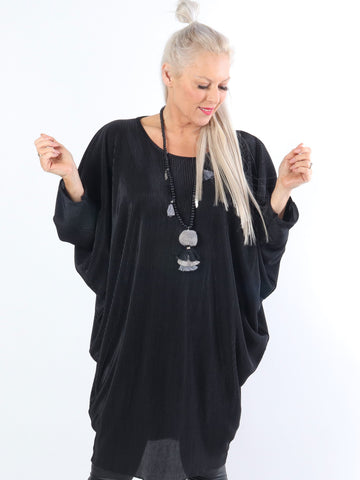 Elnora - Rillet plus size tunika med fladdermusärmar