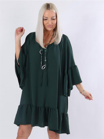 Chestnut Dress - Klänning i lös passform med volangärmar