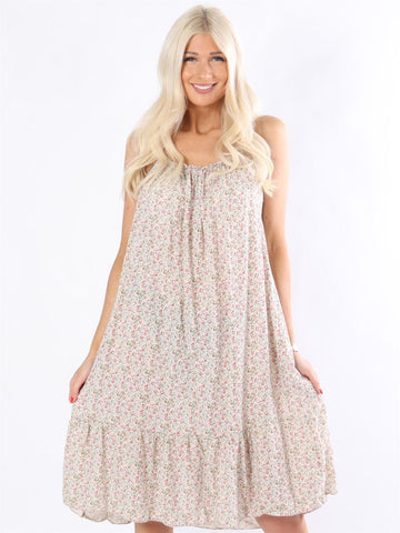 Rosita flower - Armégrön underklänning med söt volangkant och blomstermotiv