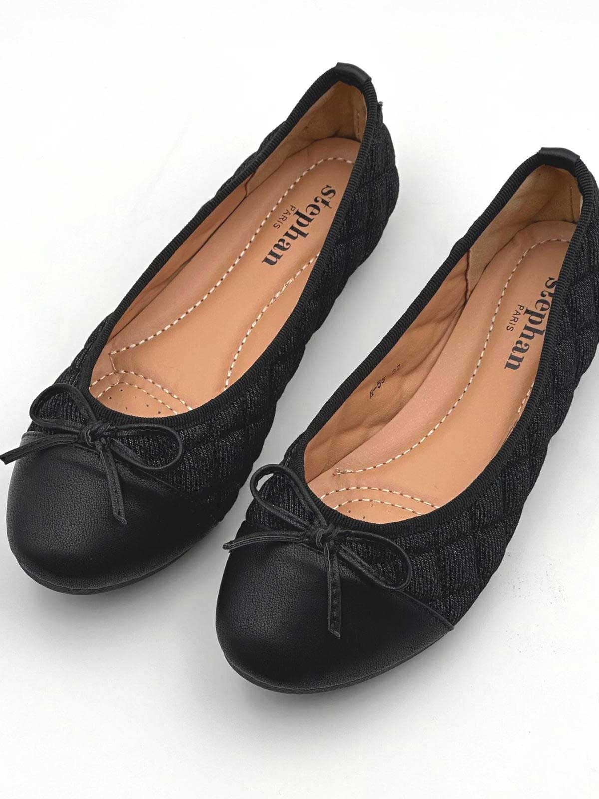 Pamela - Söta ballerinaskor i denim med rosett