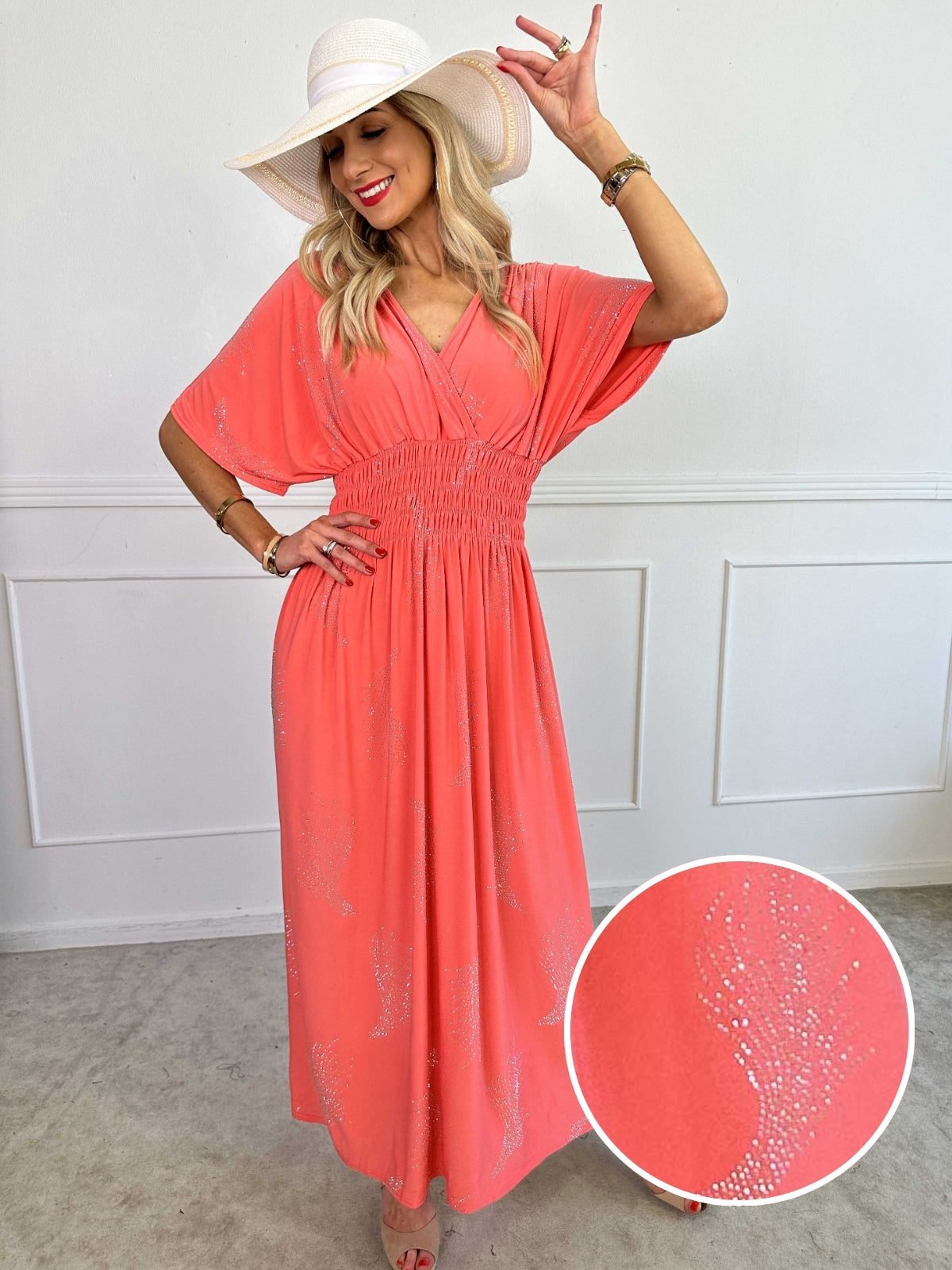 Pams Leaf Crystal - Lång stretchklänning med strassmönster