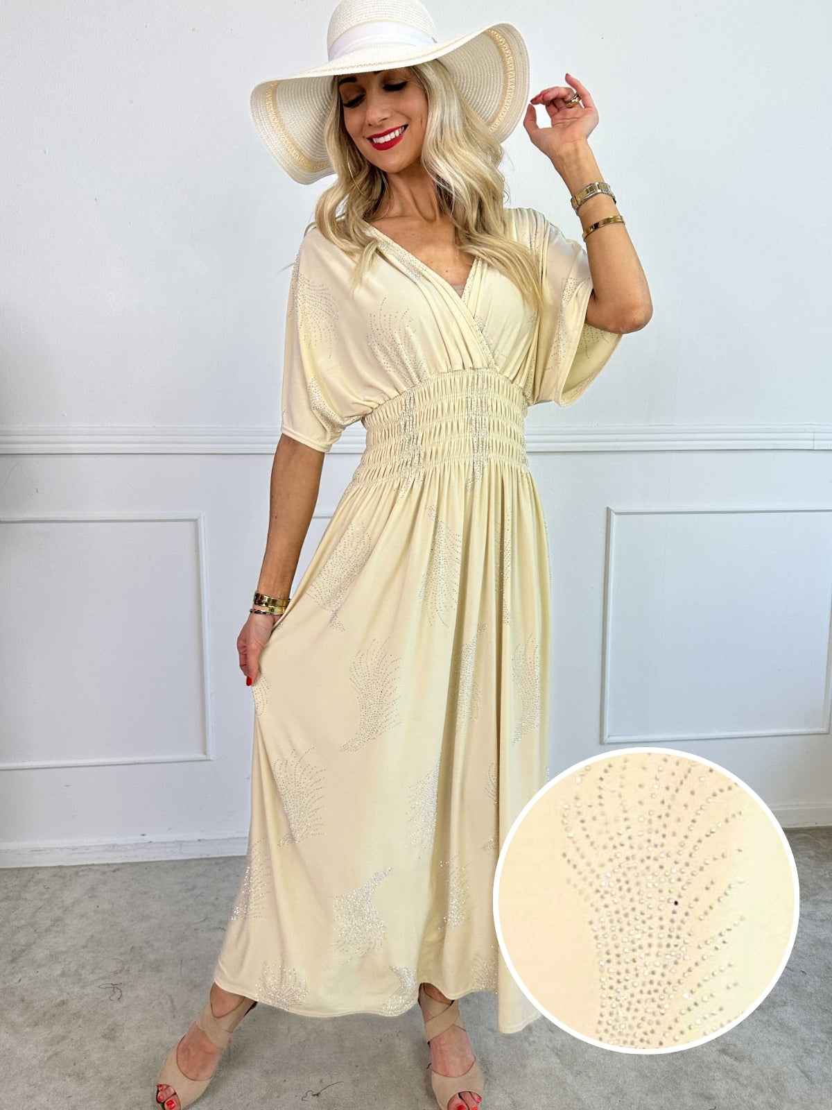 Pams Leaf Crystal - Lång stretchklänning med strassmönster