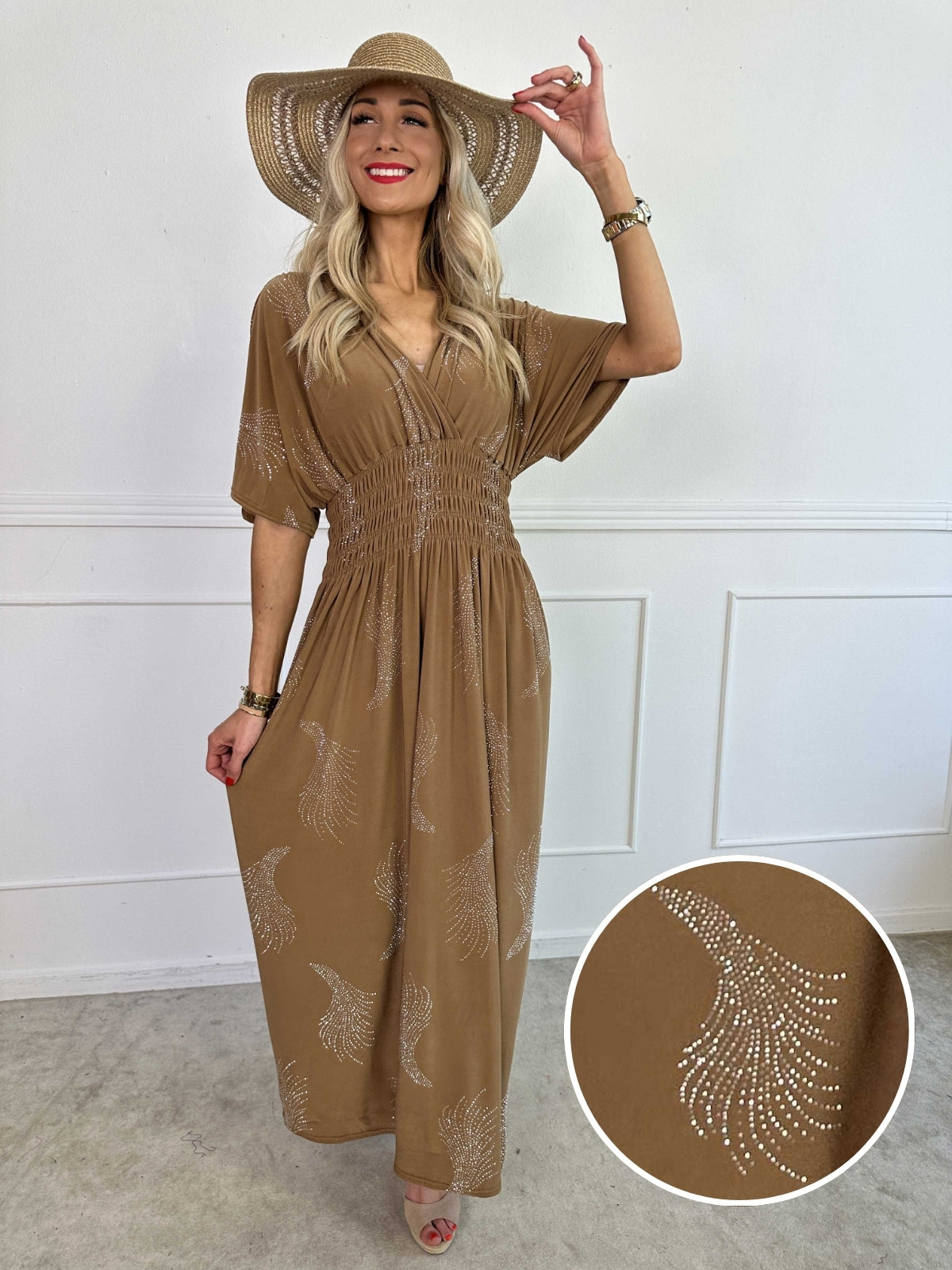 Pams Leaf Crystal - Lång stretchklänning med strassmönster