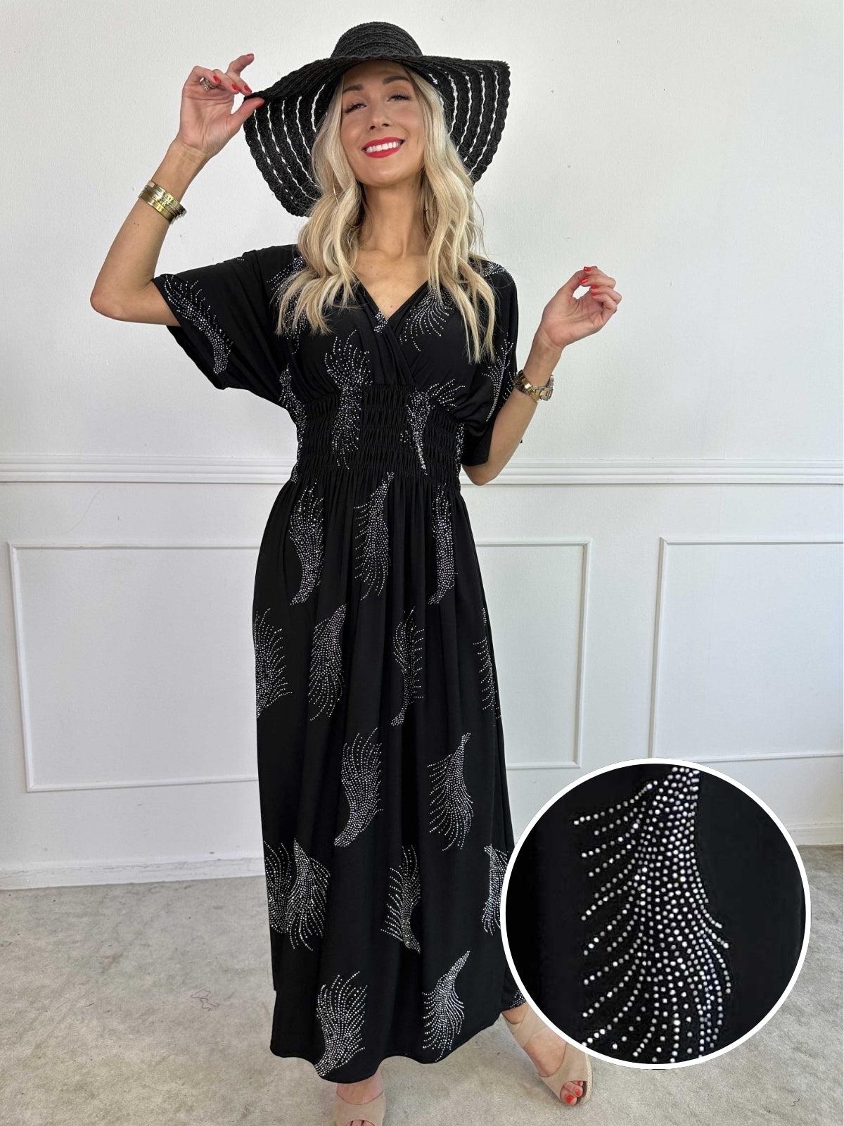 Pams Leaf Crystal - Lång stretchklänning med strassmönster