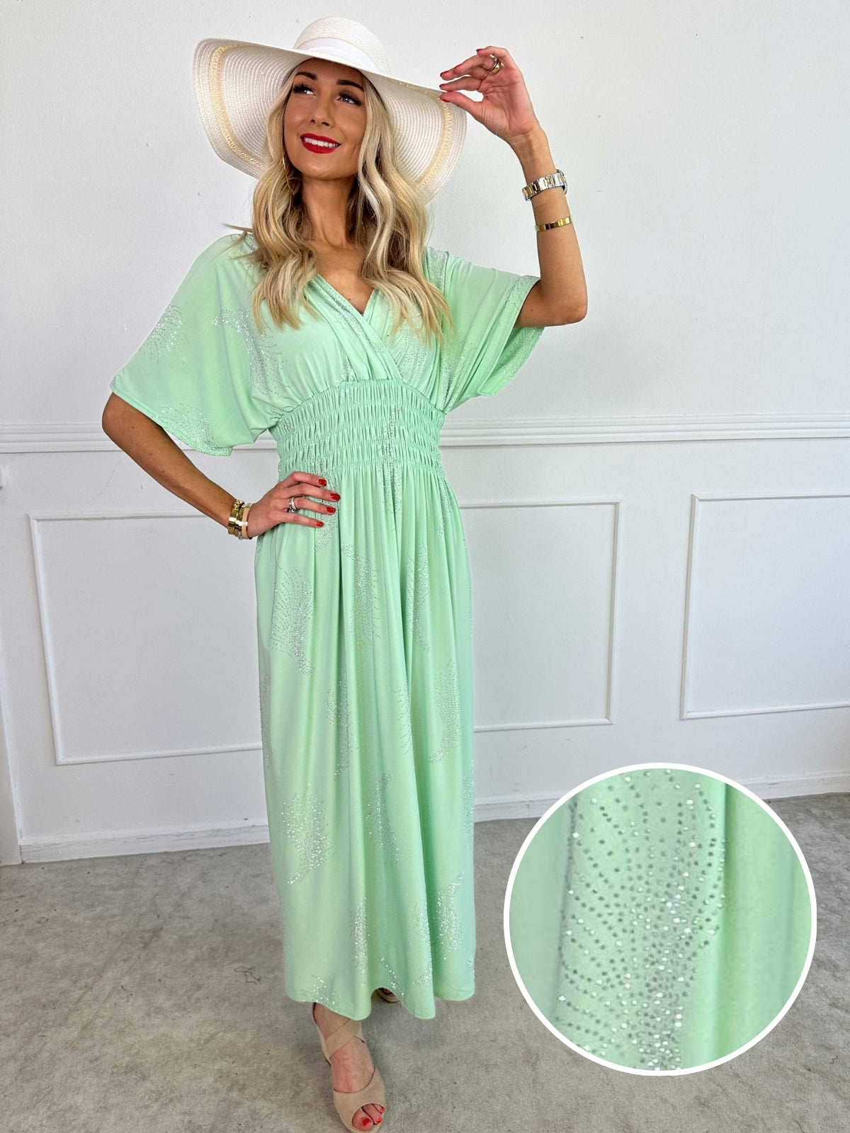 Pams Leaf Crystal - Lång stretchklänning med strassmönster