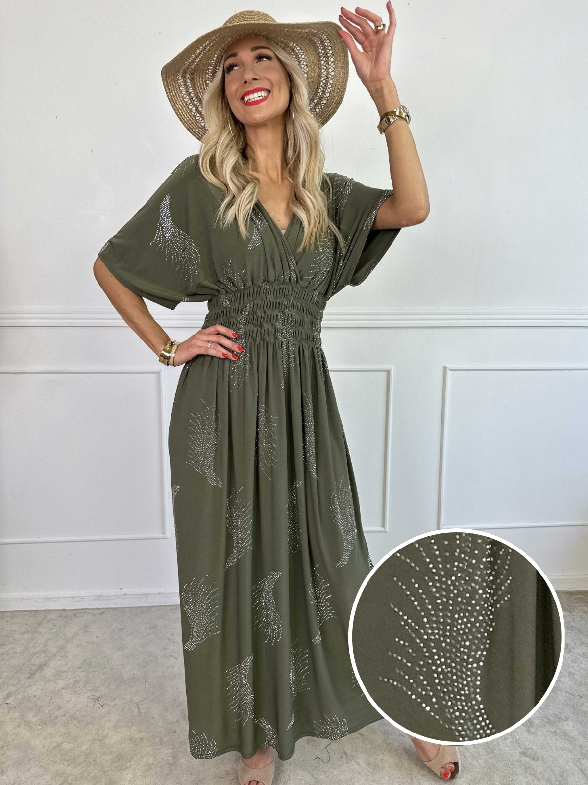 Pams Leaf Crystal - Lång stretchklänning med strassmönster