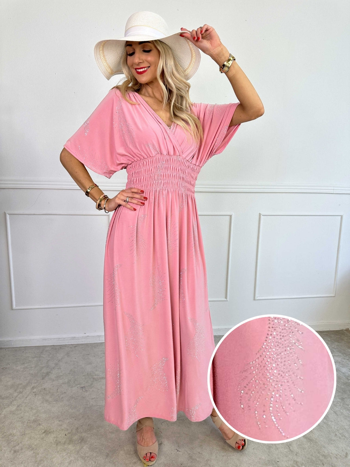 Pams Leaf Crystal - Lång stretchklänning med strassmönster