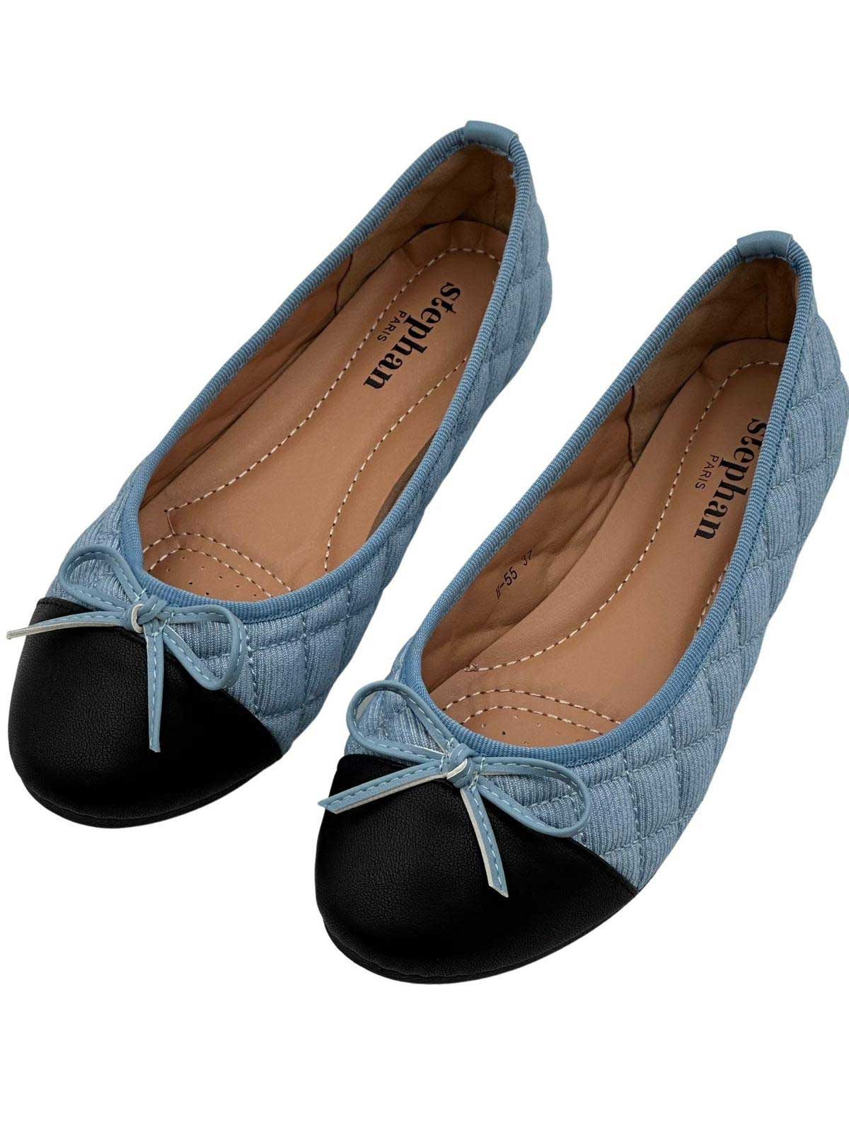 Pamela - Söta ballerinaskor i denim med rosett