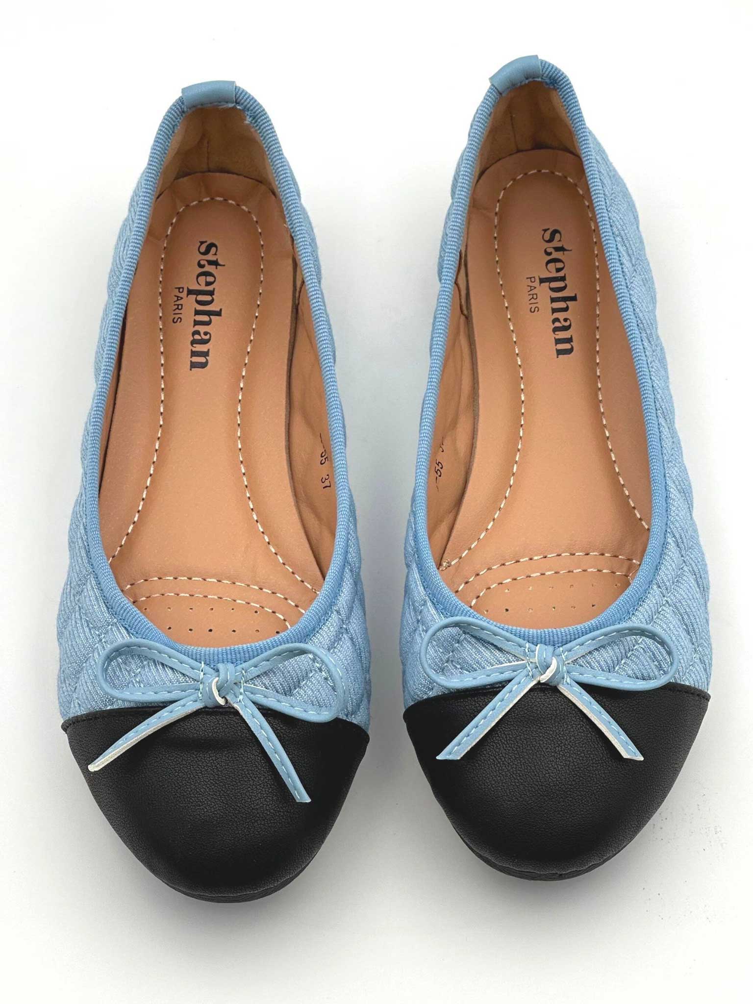 Pamela - Söta ballerinaskor i denim med rosett