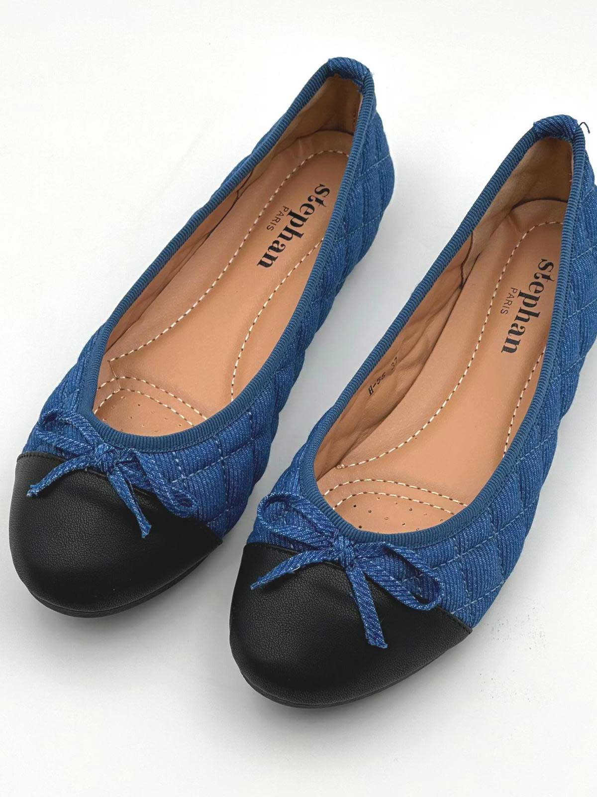 Pamela - Söta ballerinaskor i denim med rosett