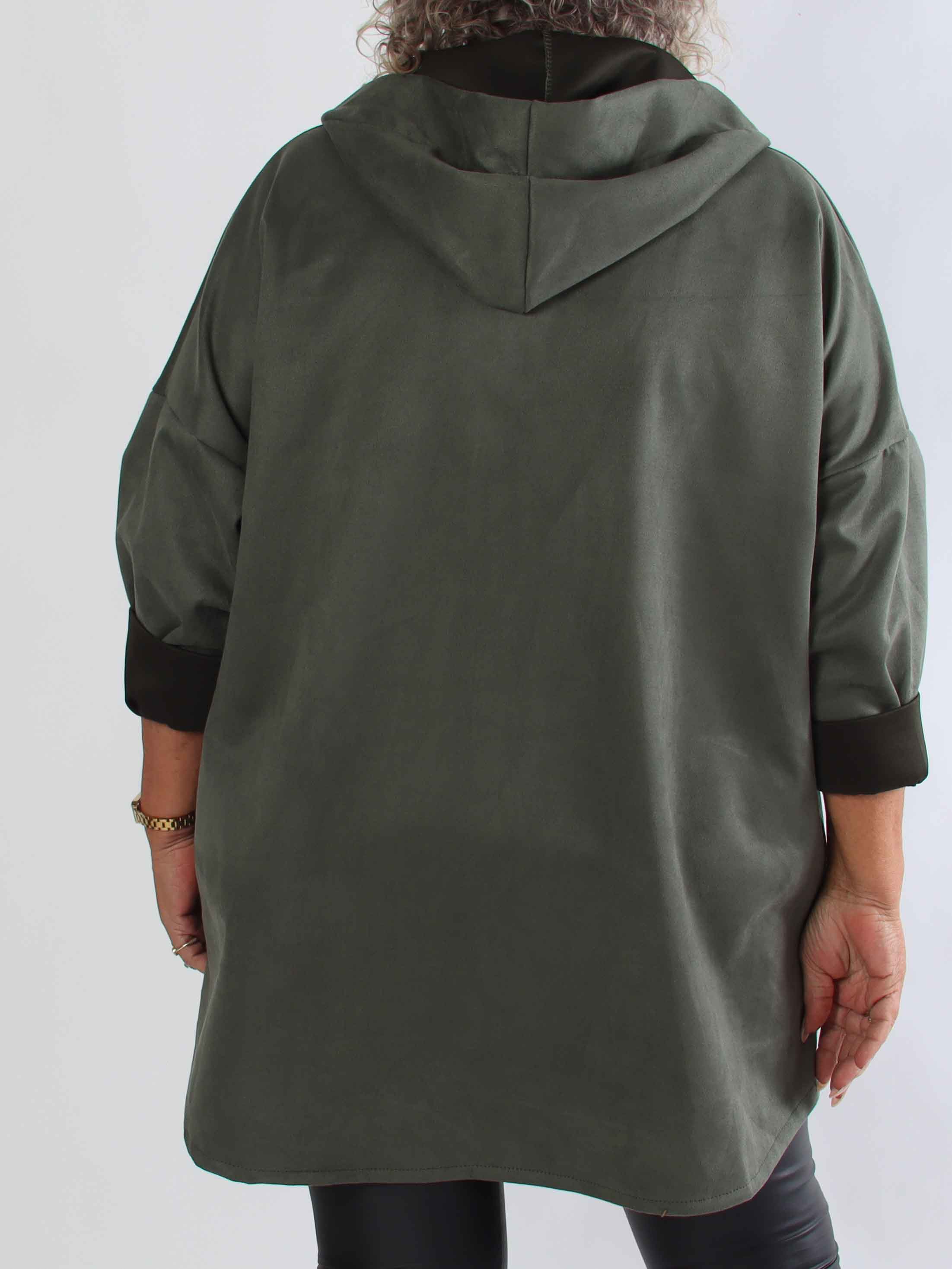 Abbelin - Plus size hættetrøje i blødt ruskindslook med guldmærke i siden
