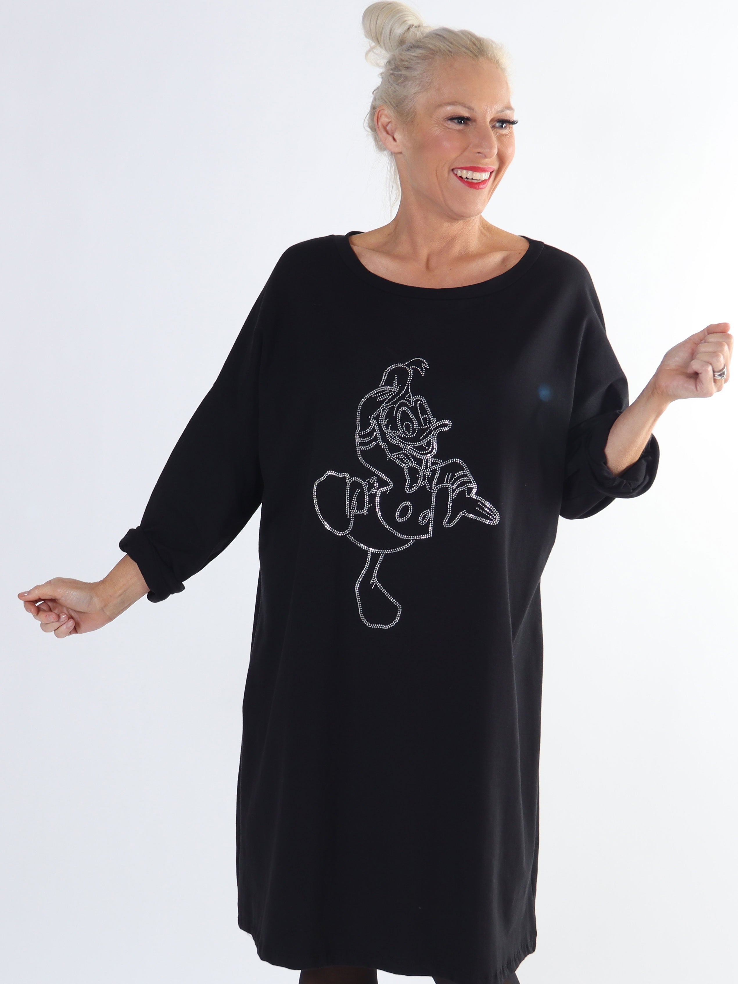 Ada - Bomullsklänning i stora storlekar med tryck i imiterad lyster