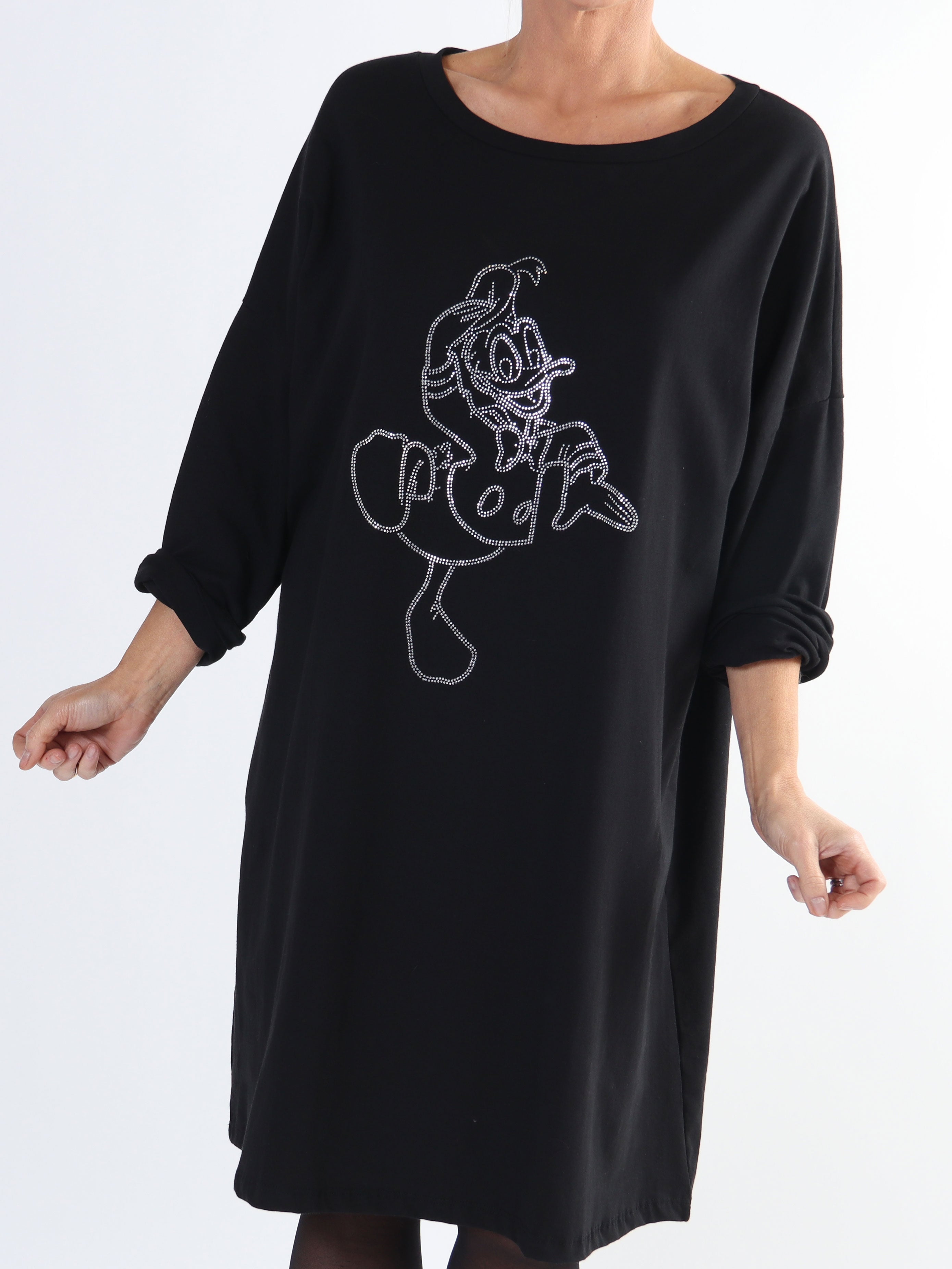 Ada - Bomullsklänning i stora storlekar med tryck i imiterad lyster