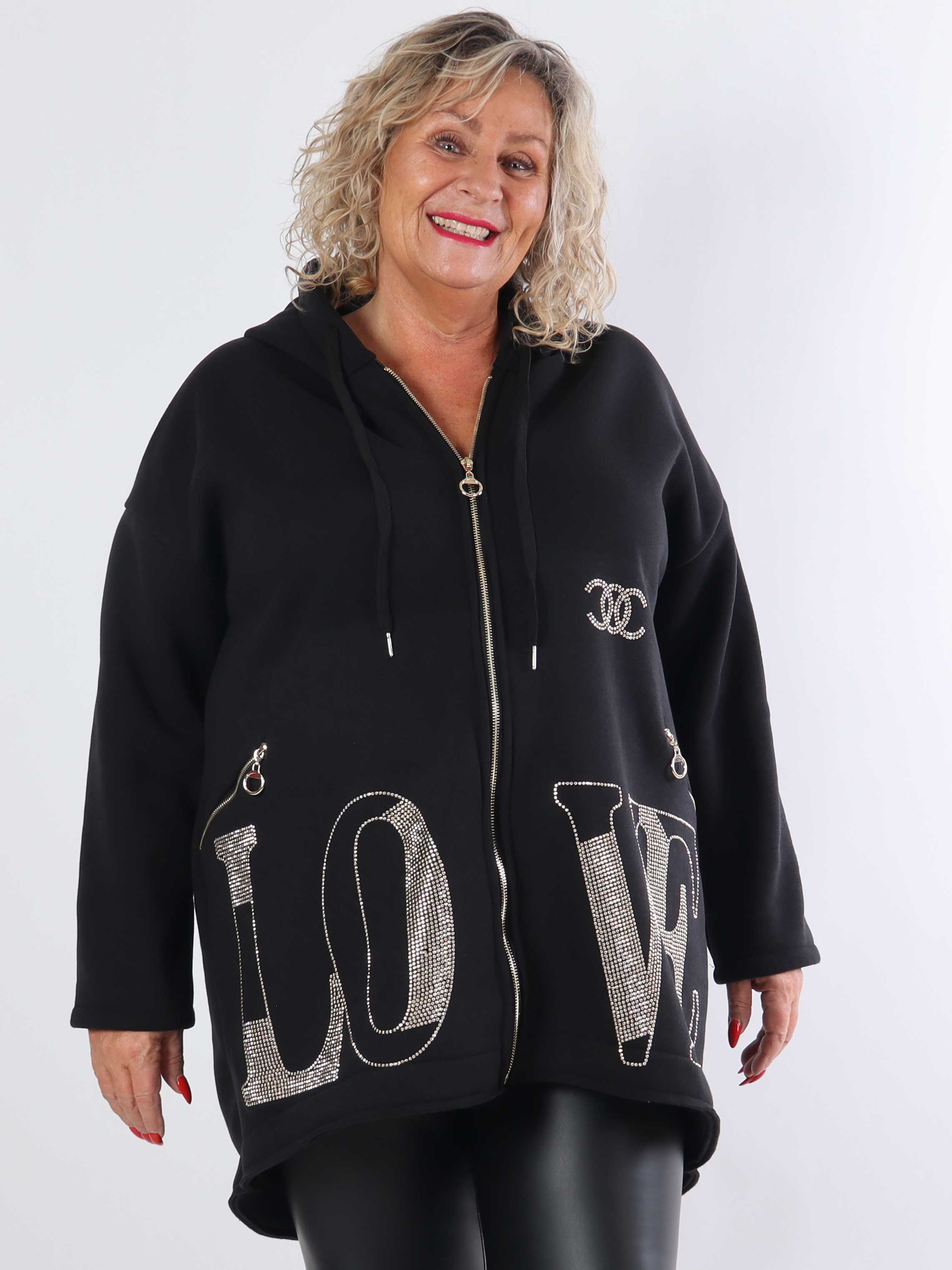 Adea - Mjuk huvtröja i plusstorlek med dragkedja och mockarand