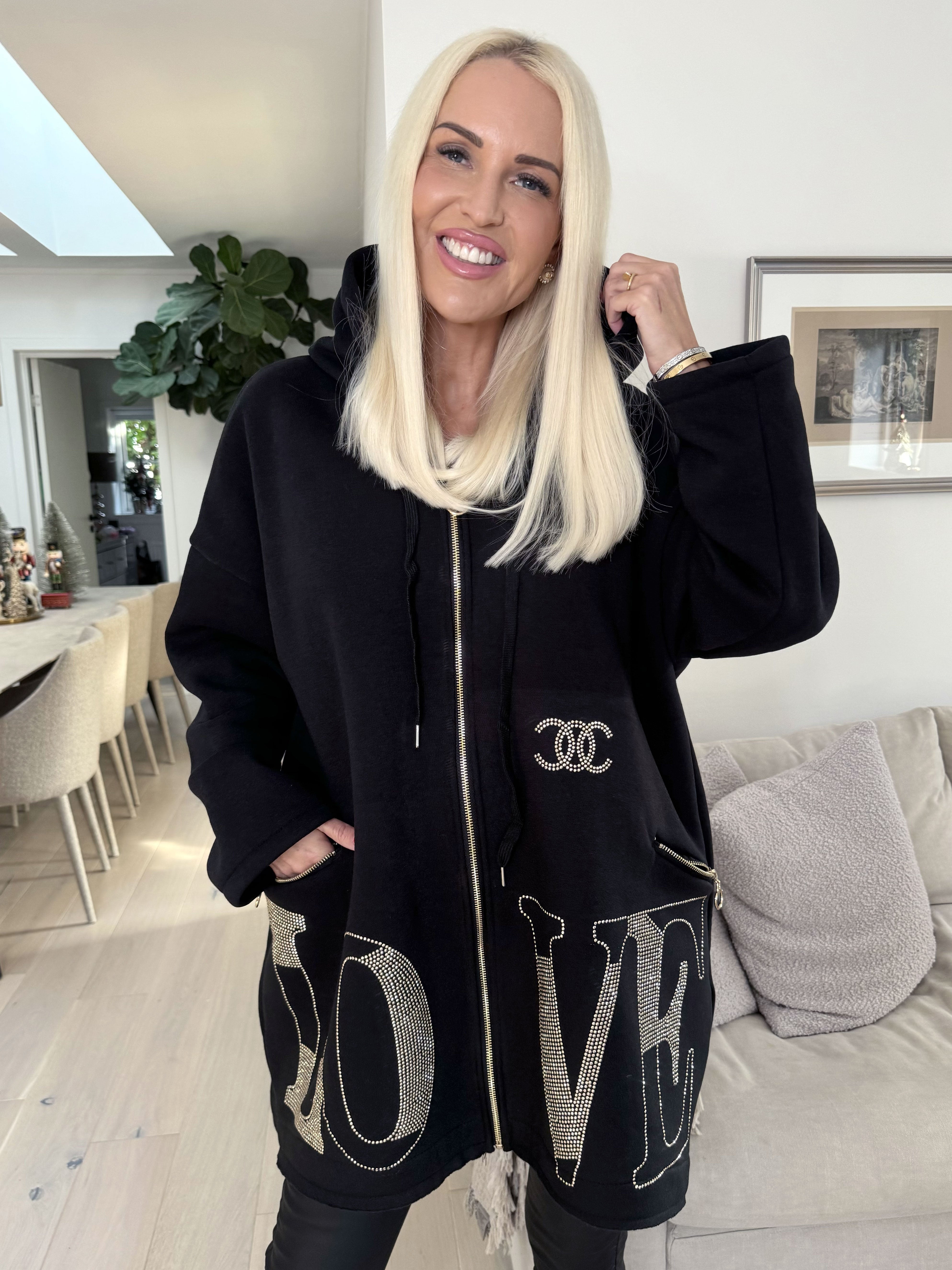 Adea - Mjuk hoodie med dragkedja och fuskpälskant