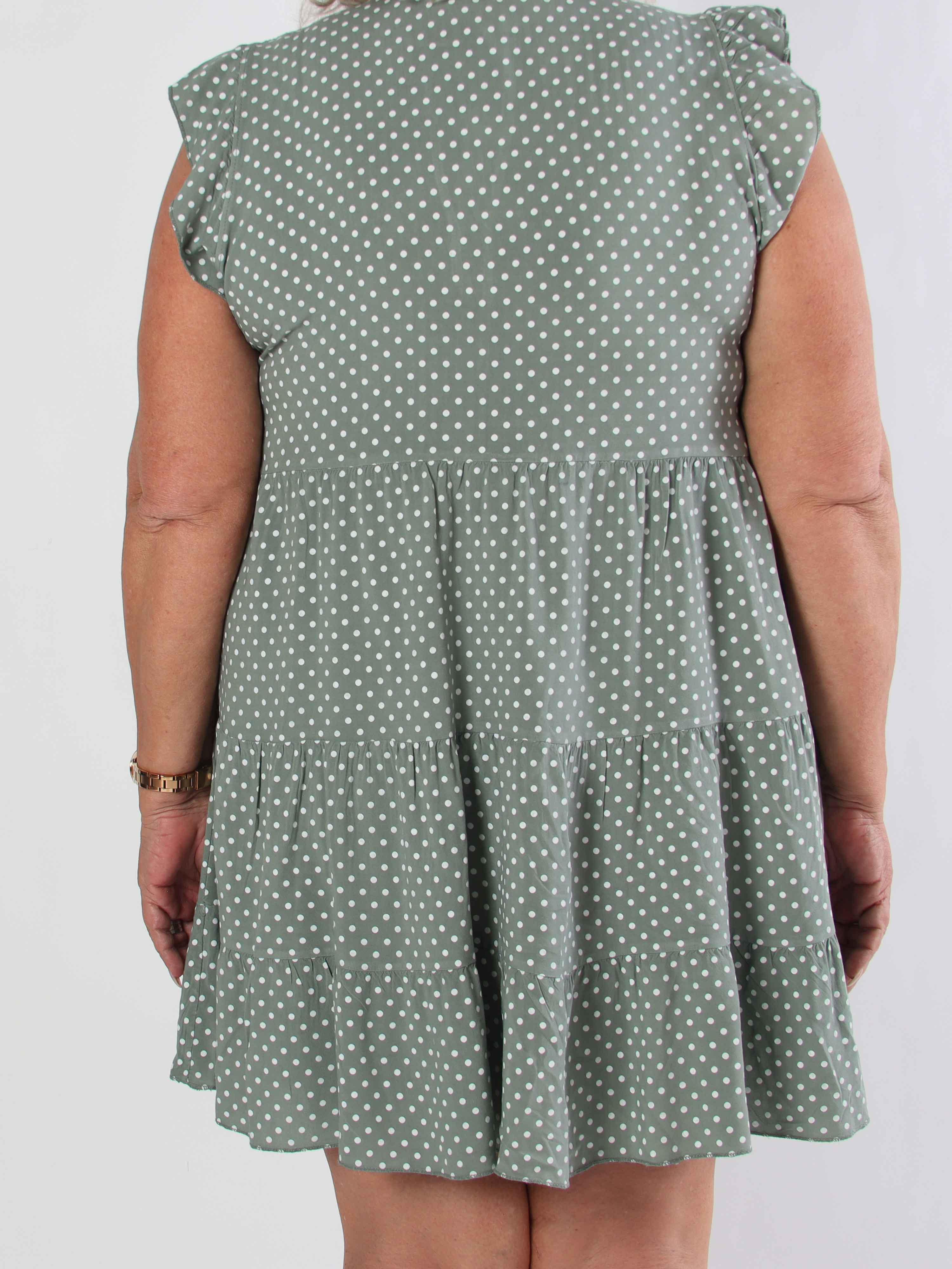 Alcmene Dot - Söt klänning i viskos med prickar och volangärmar