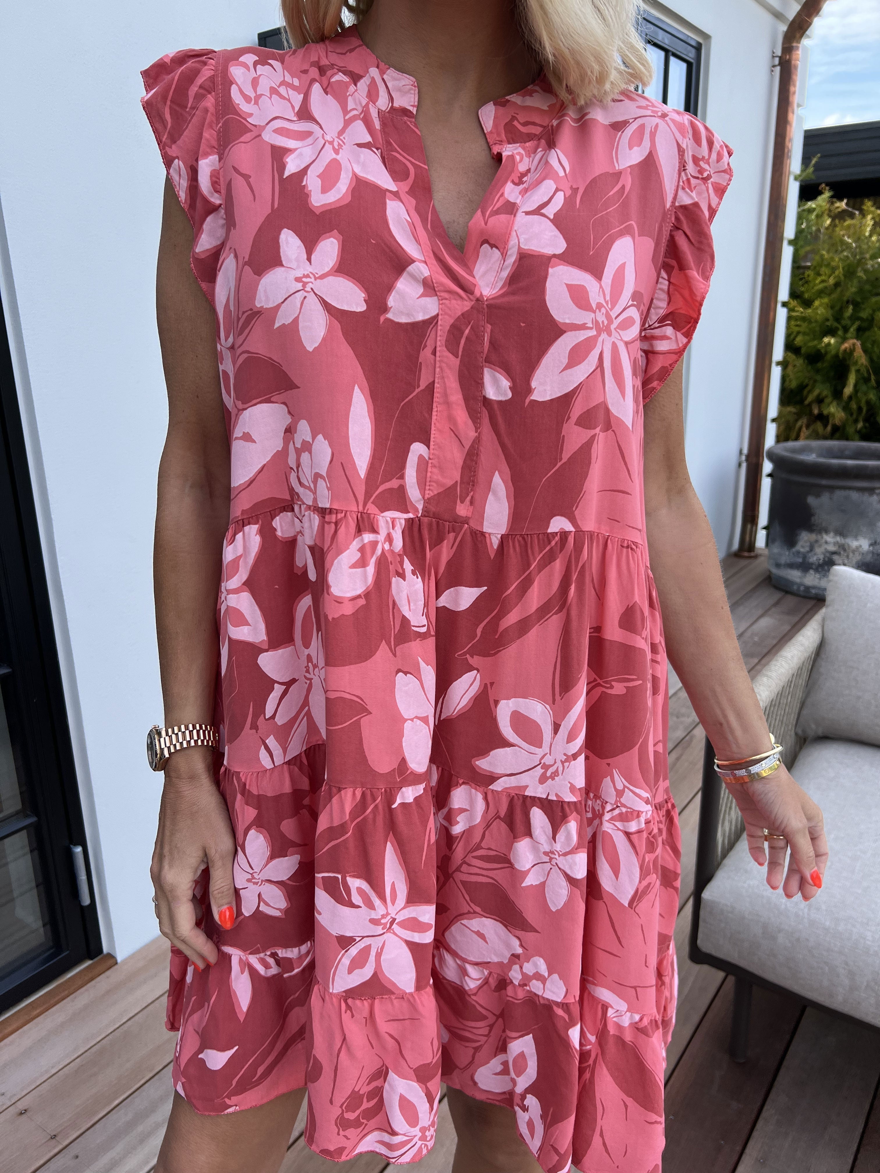 Alcmene Flower - Söt viskos tunikaklänning med volanger