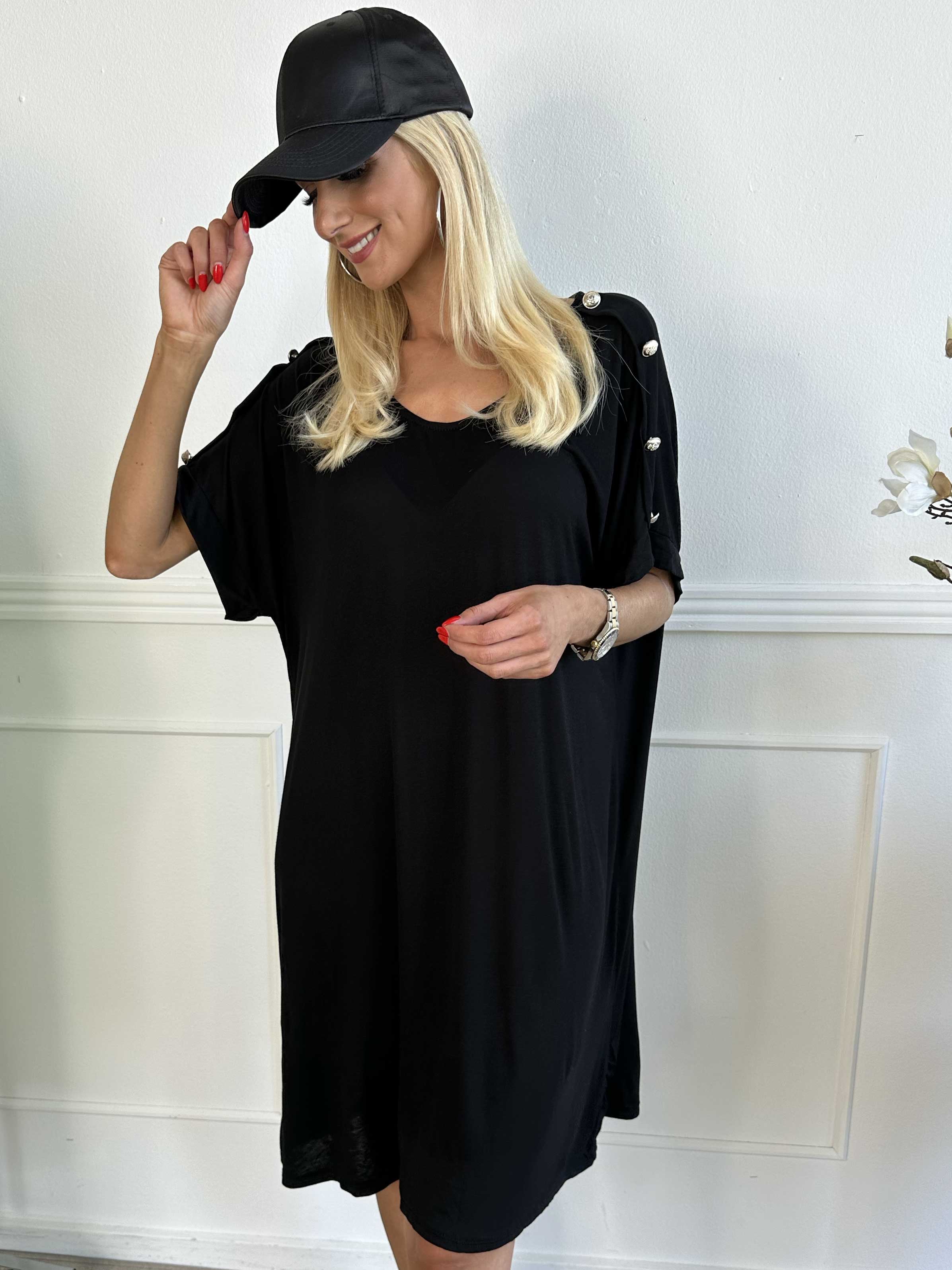 Alli - Söt t-shirtklänning med knappdetalj på axeln