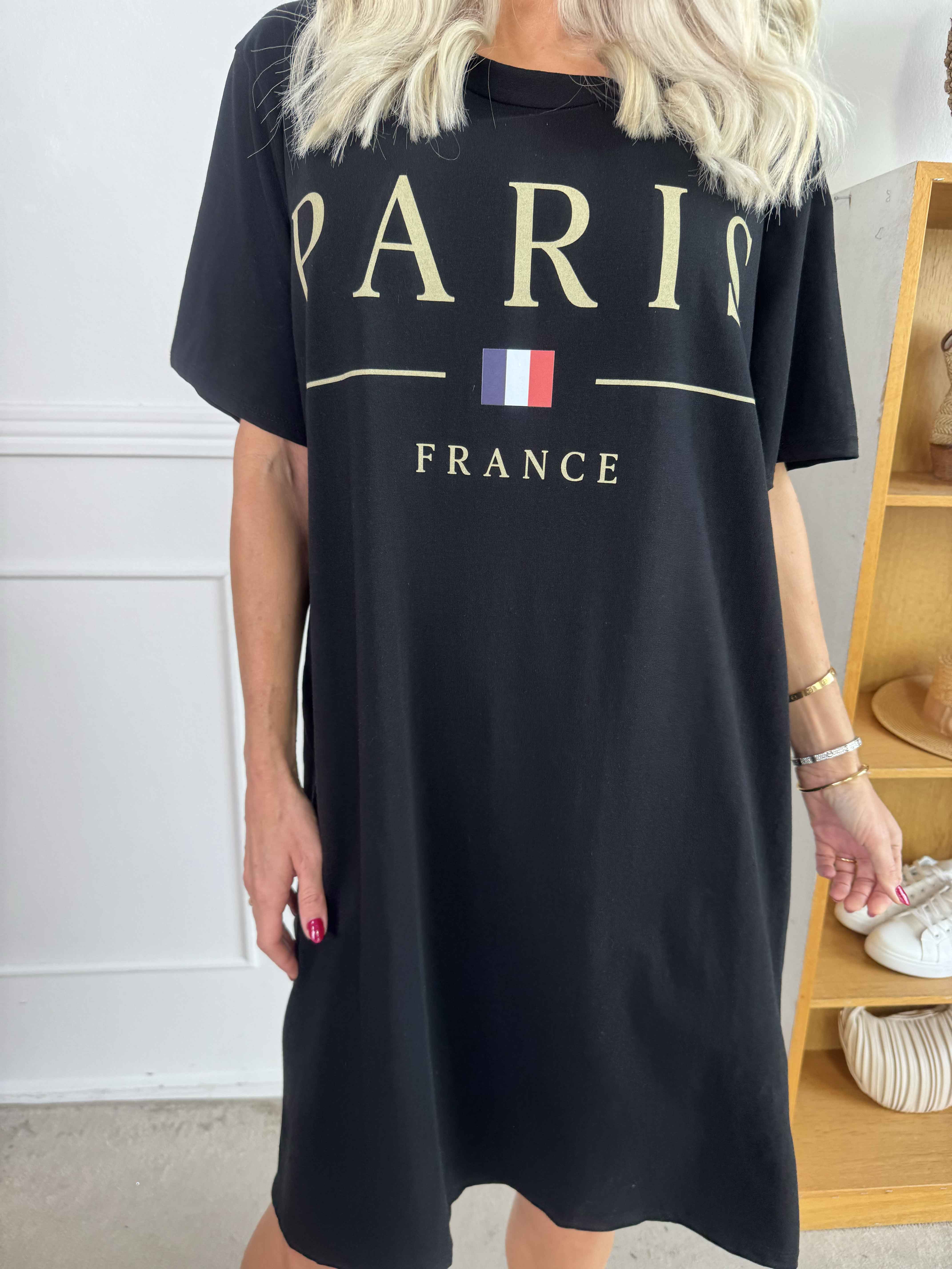 Alice - Joggingklänning i bomull med Paris stående på bröstet