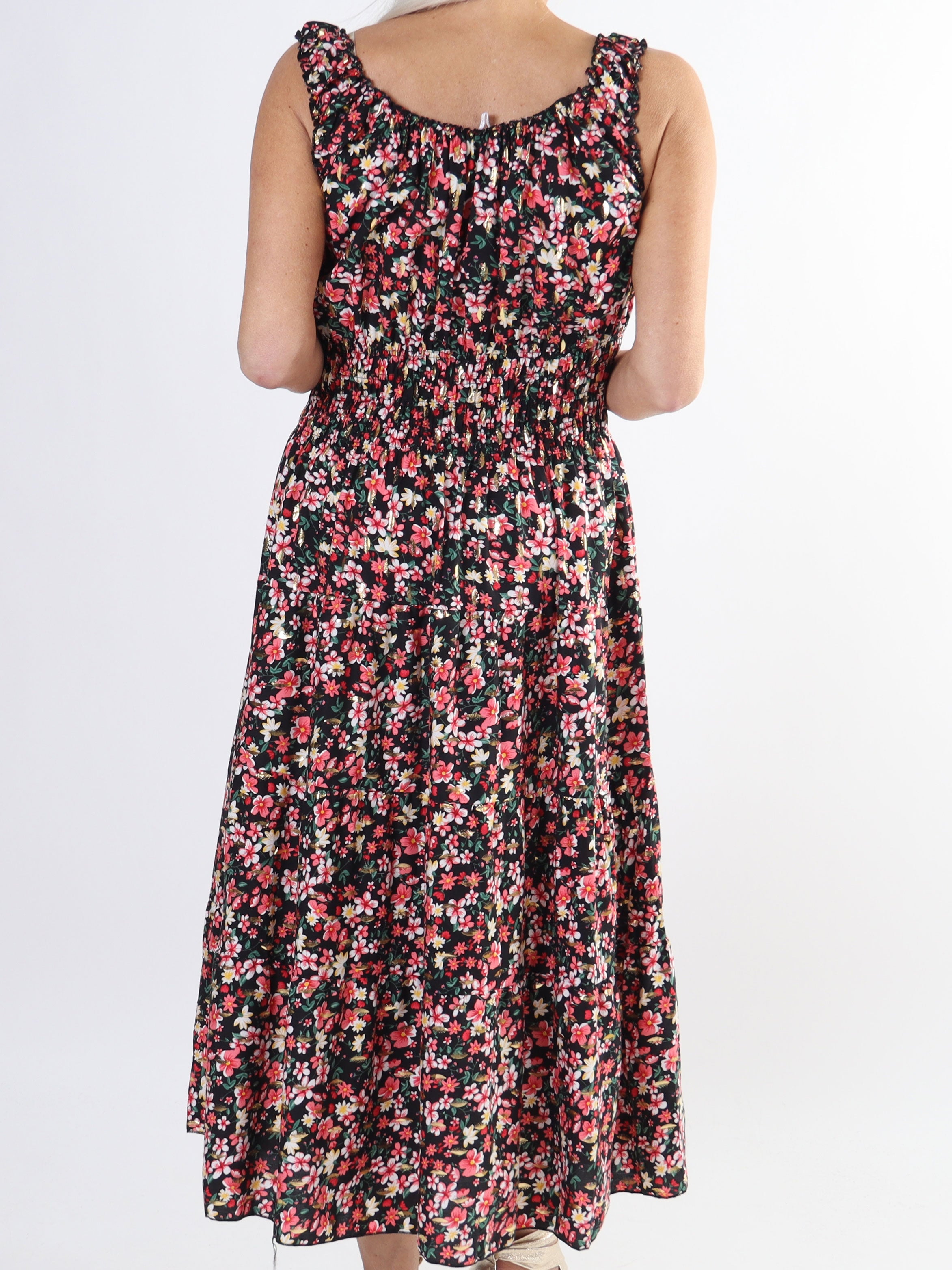 Alicia Small Flower Short - Plus size-klänning i viskos med smock