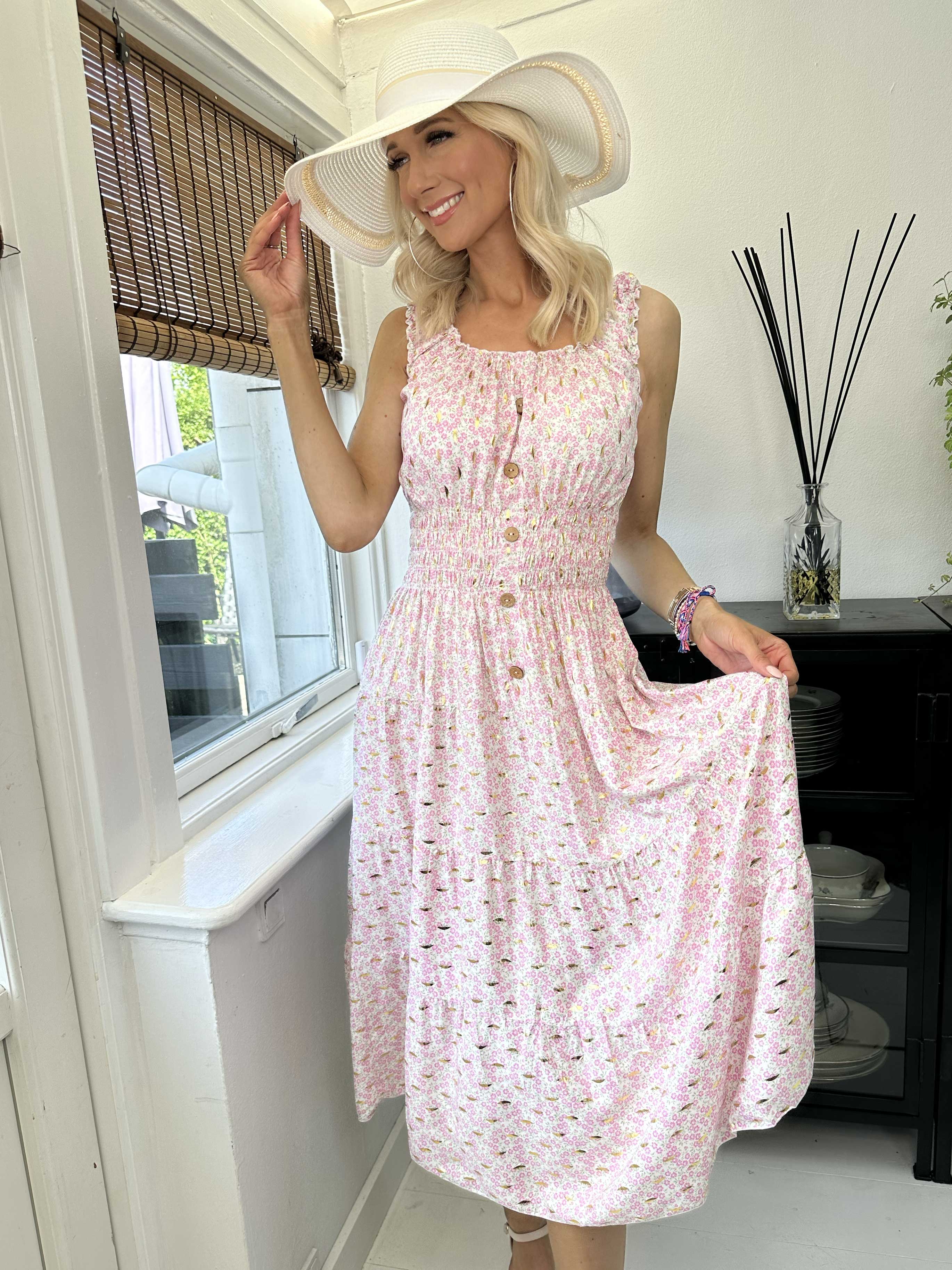 Alicia spring short - Söt blommig klänning i viskos med smock