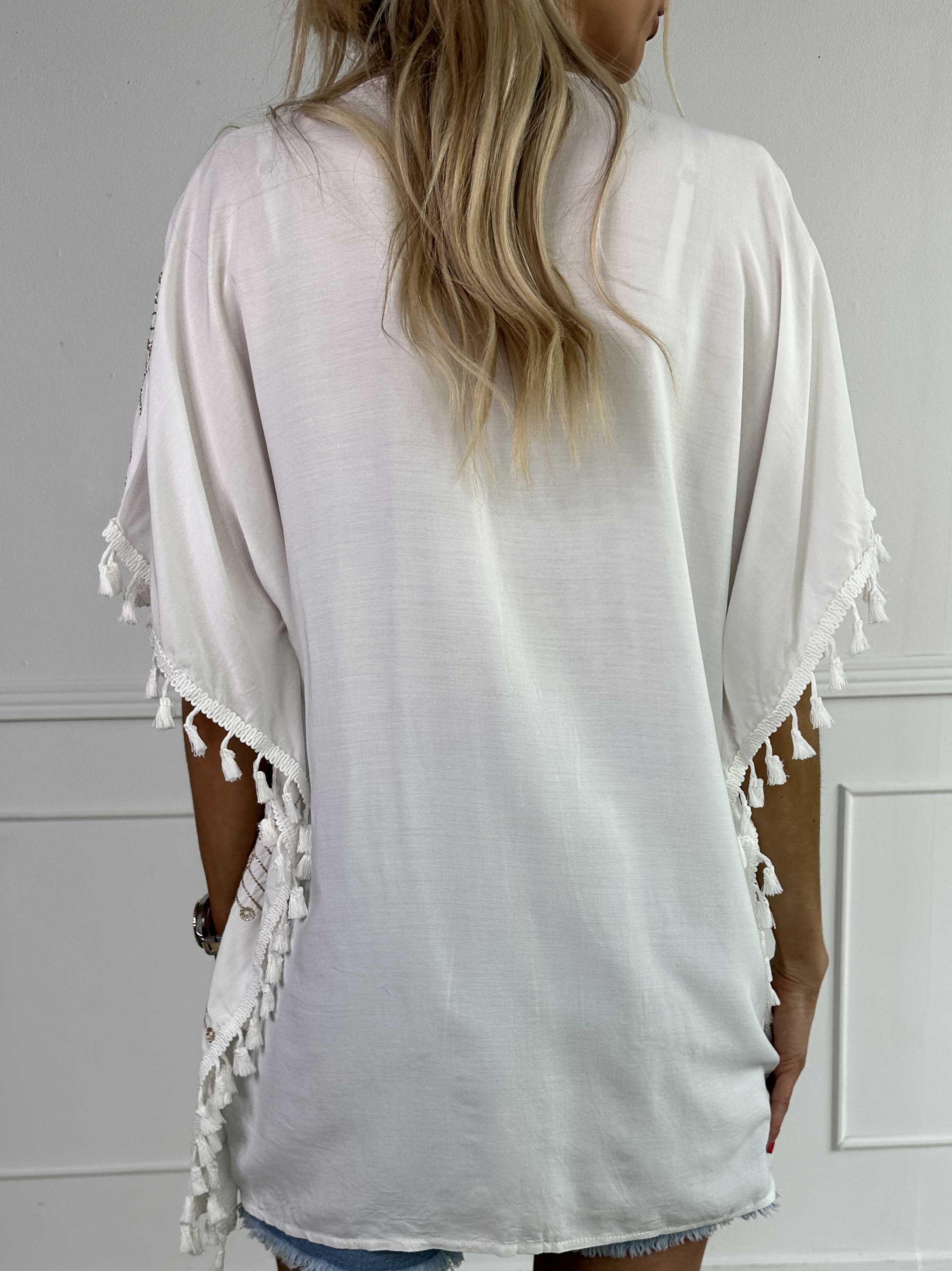 Aloha - Tunika i viskos med guldbroderi och tofsar