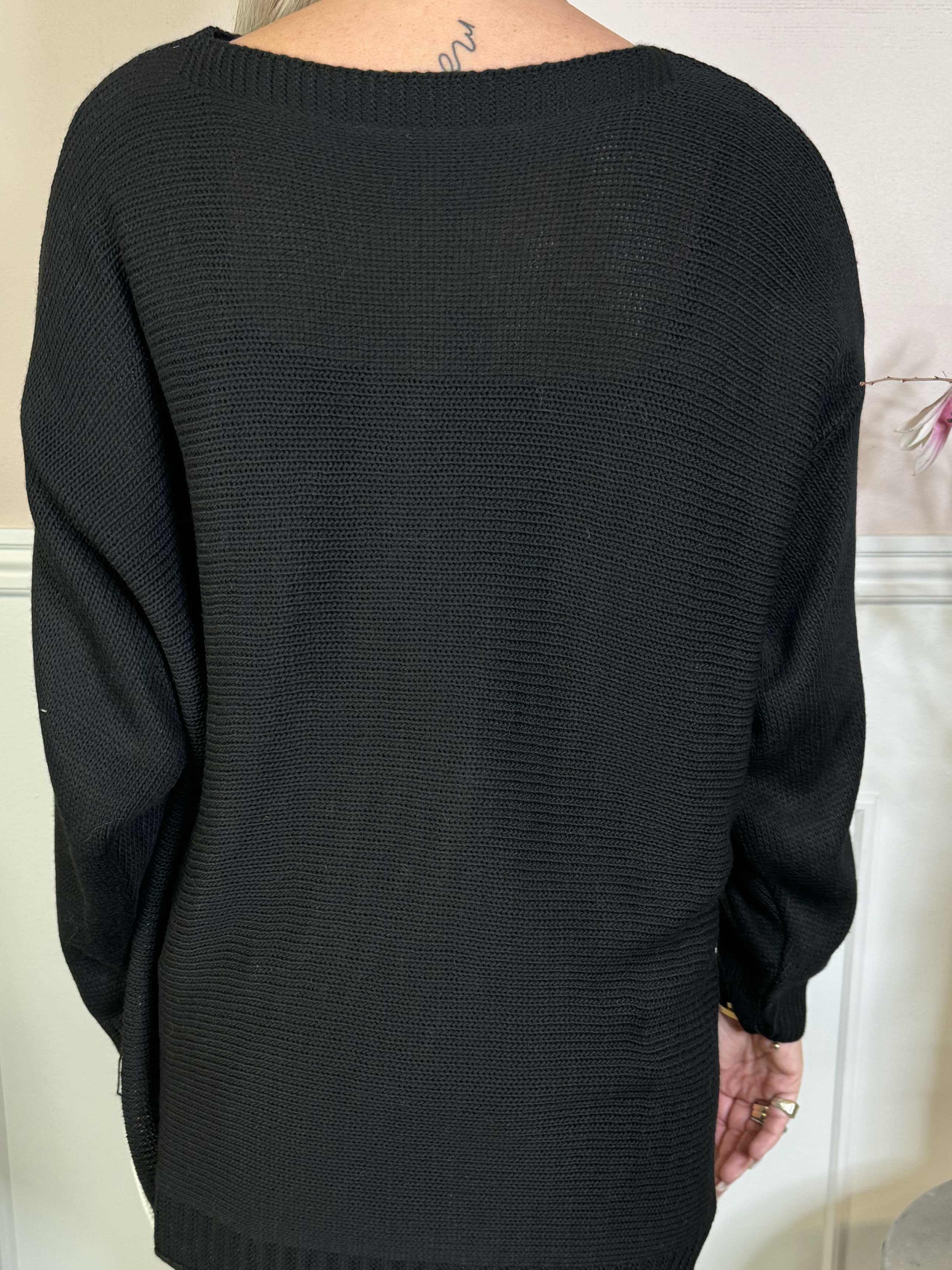 Amara Short - Tvåfärgad stickad blus med gulddetaljer