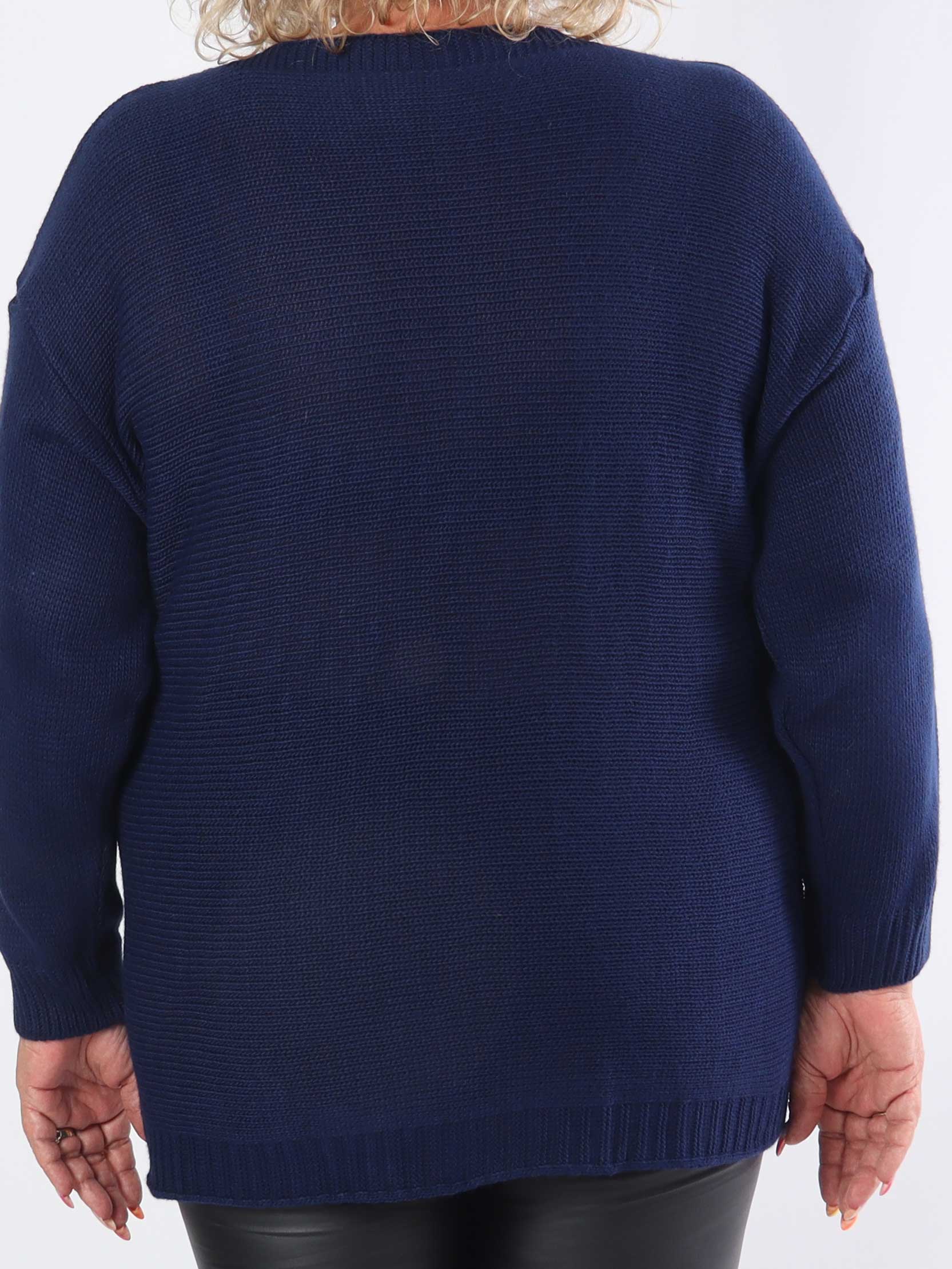 Amara Short - Tvåfärgad stickad plus size-blus med gulddetaljer