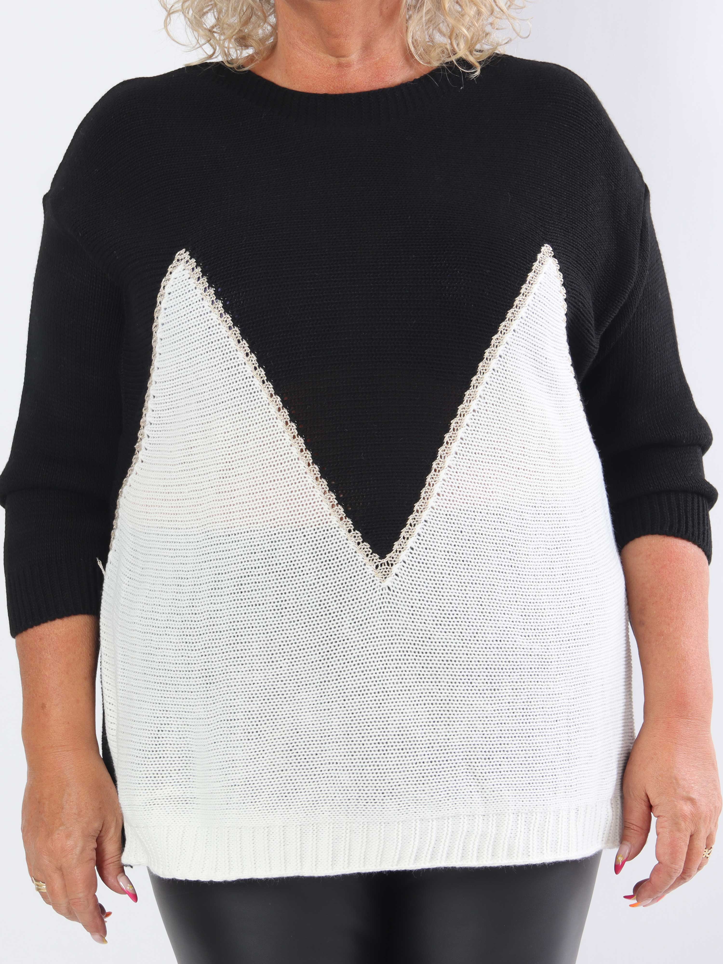 Amara Short - Tvåfärgad stickad plus size-blus med gulddetaljer