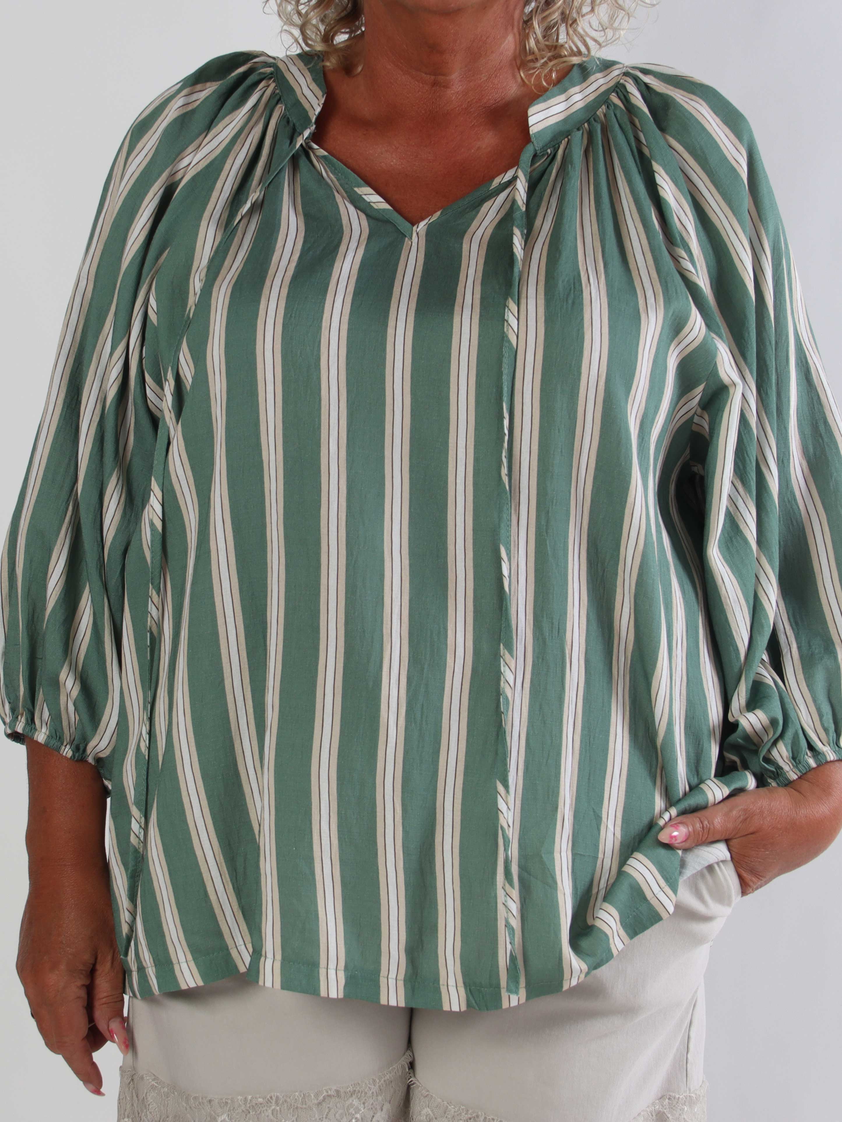 Amidala Shirt - Randig plus size tunika i en lätt viskosblandning med vackra ballongärmar
