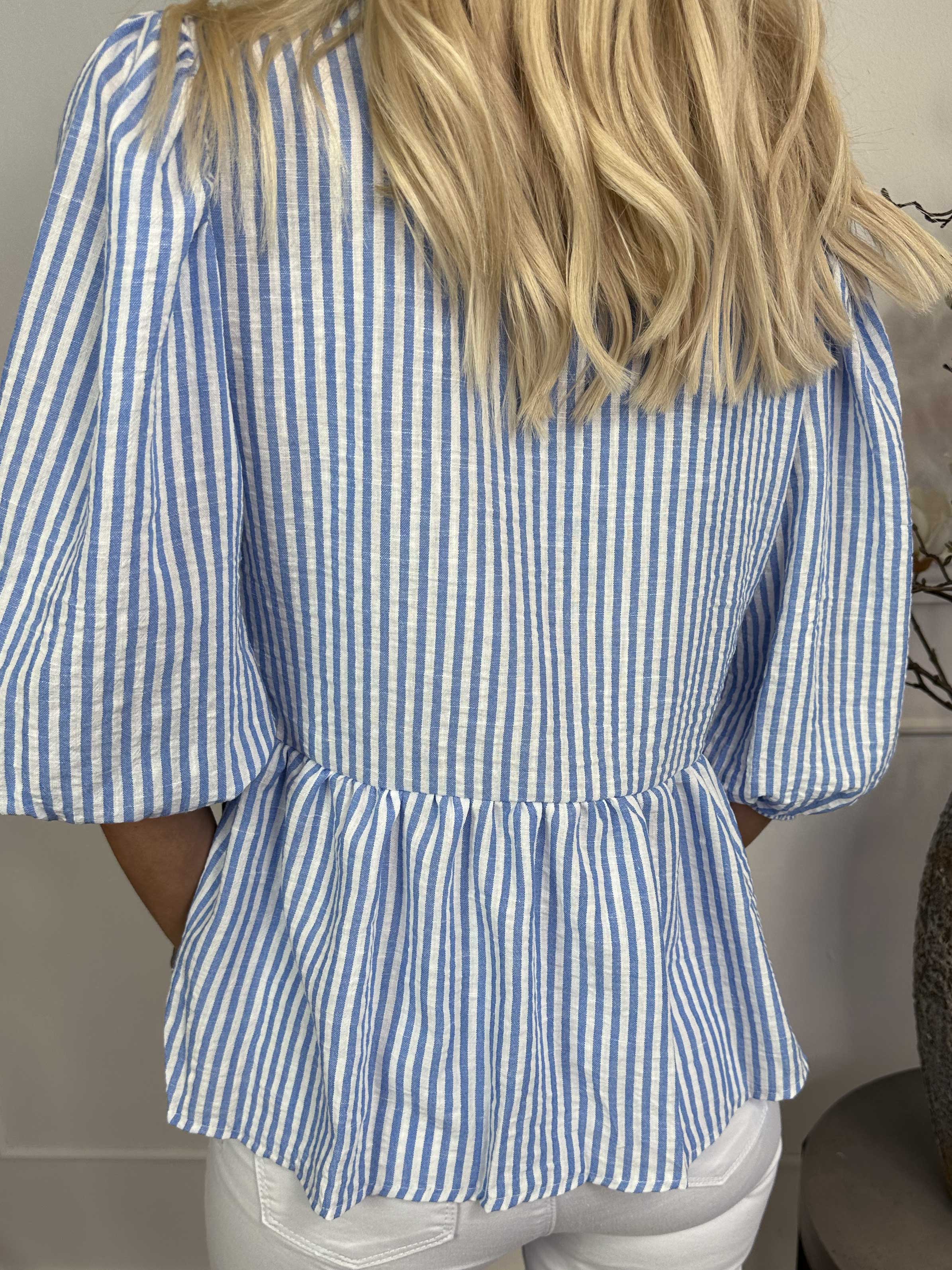 Andrea - Söt randig bomullstunika med rosetter och ballongärmar