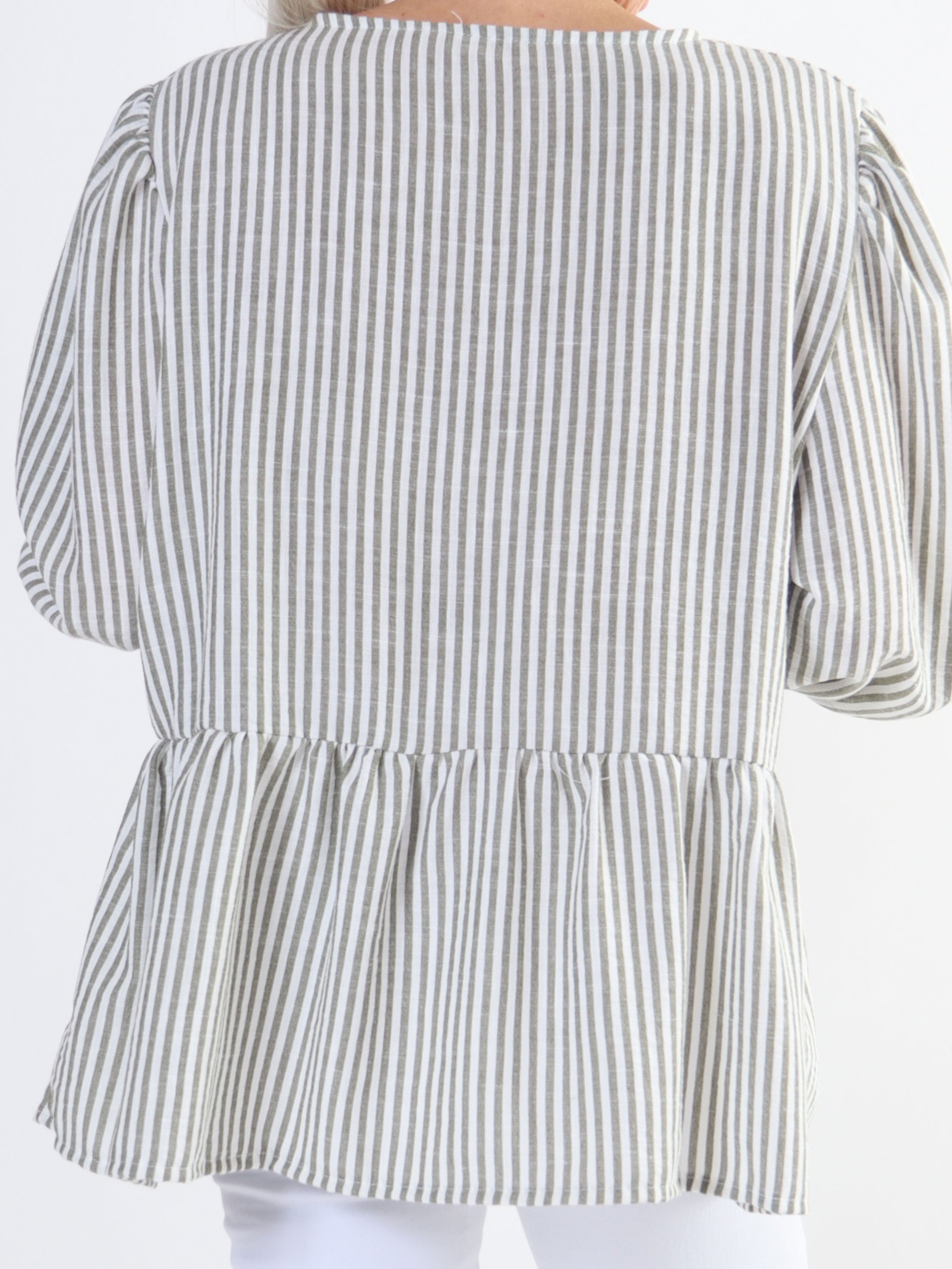 Andrea - Söt randig bomullstunika med rosetter och ballongärmar