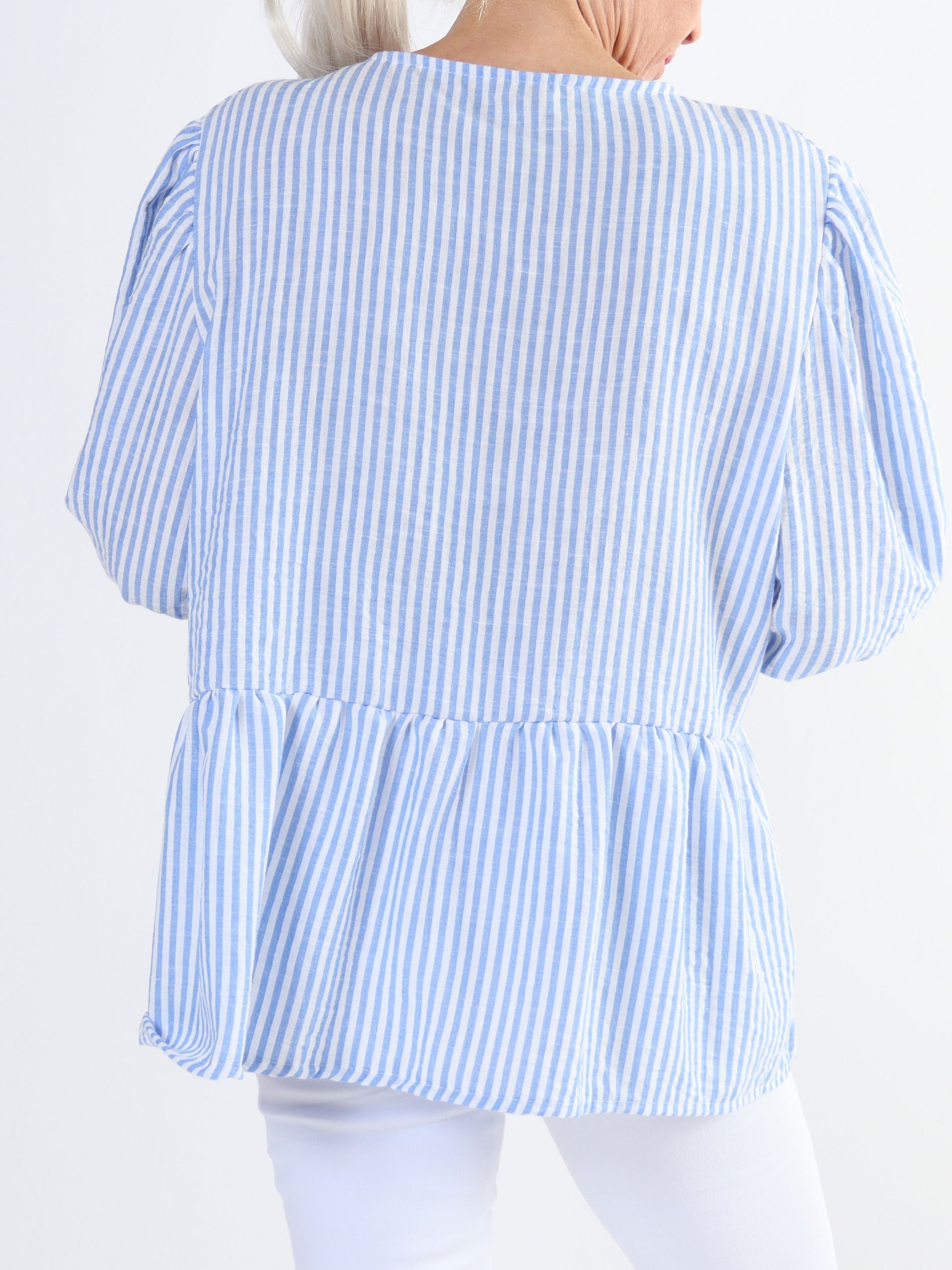 Andrea - Söt randig bomullstunika med rosetter och ballongärmar