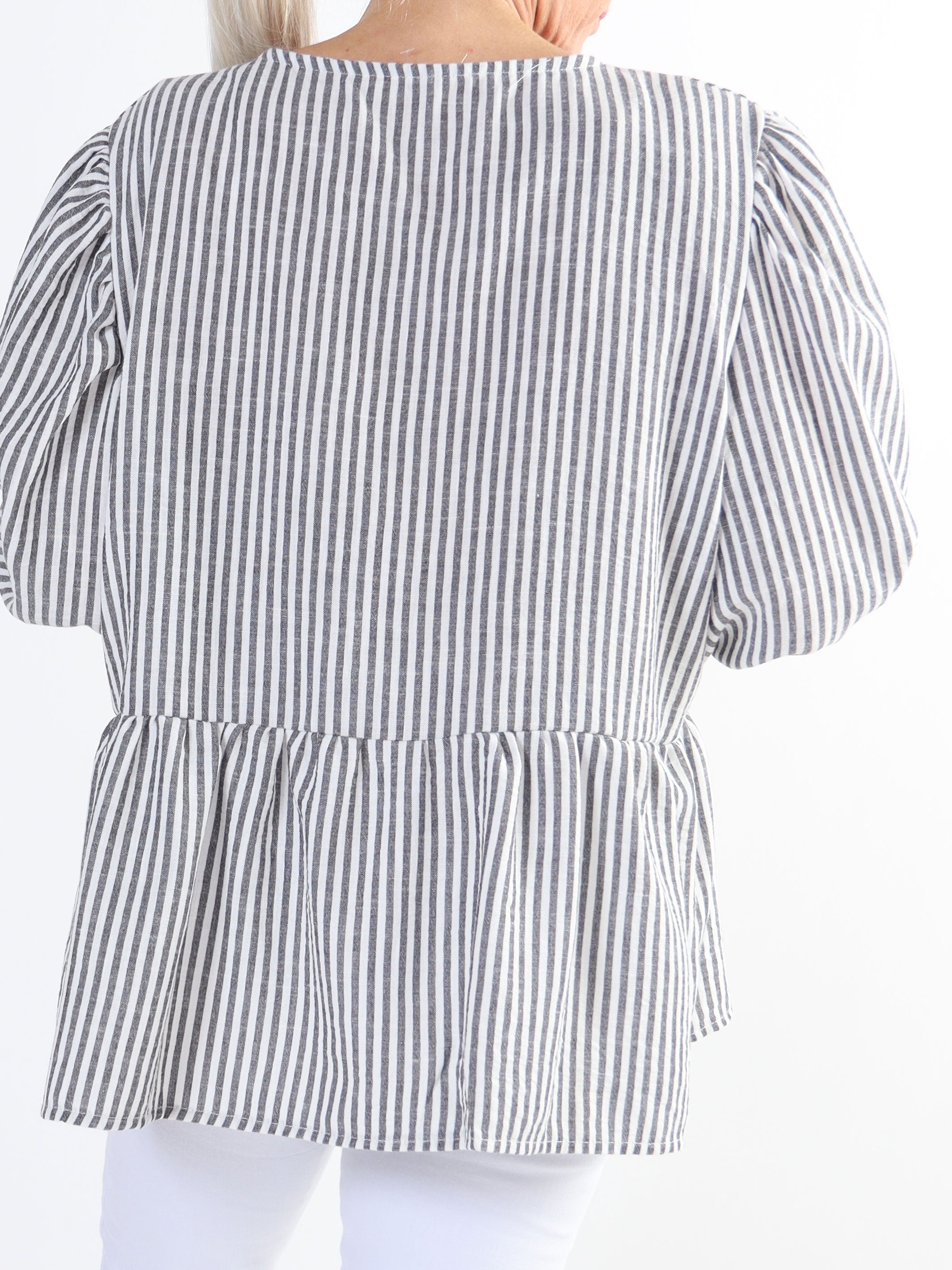 Andrea - Söt randig bomullstunika med rosetter och ballongärmar