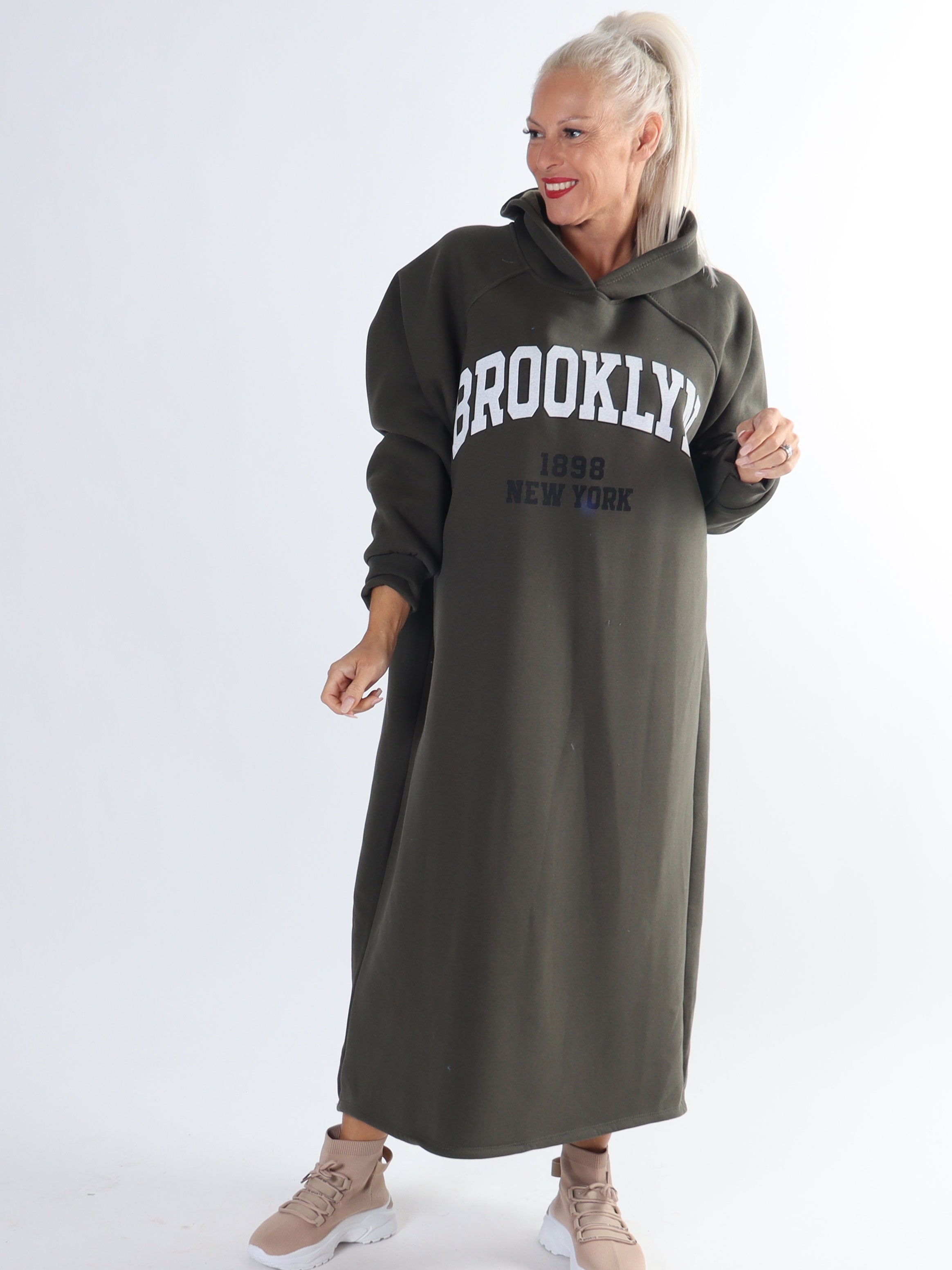 Angela - Lång plus size hoodieklänning i bomull