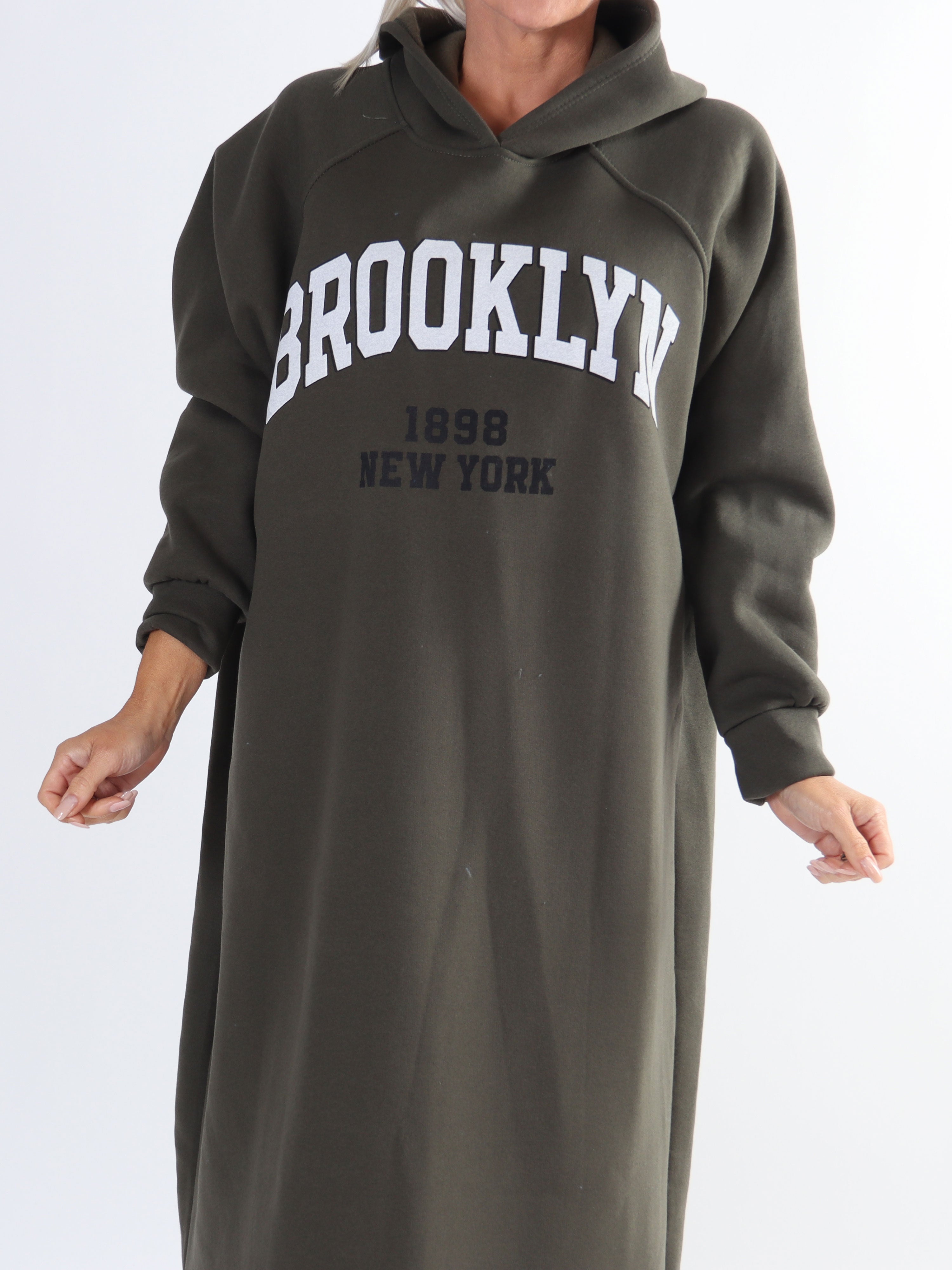 Angela - Lång plus size hoodieklänning i bomull