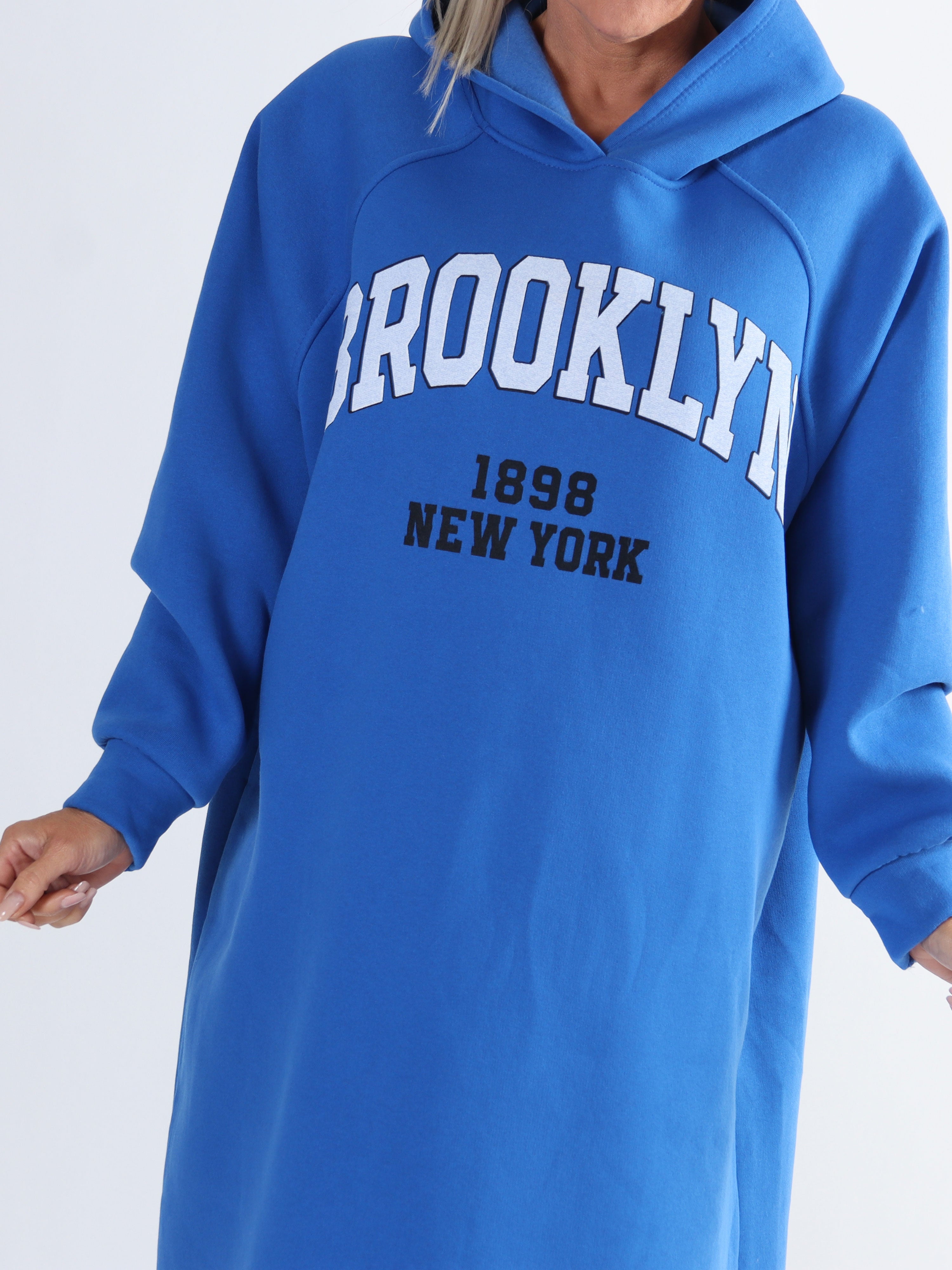 Angela - Lång plus size hoodieklänning i bomull