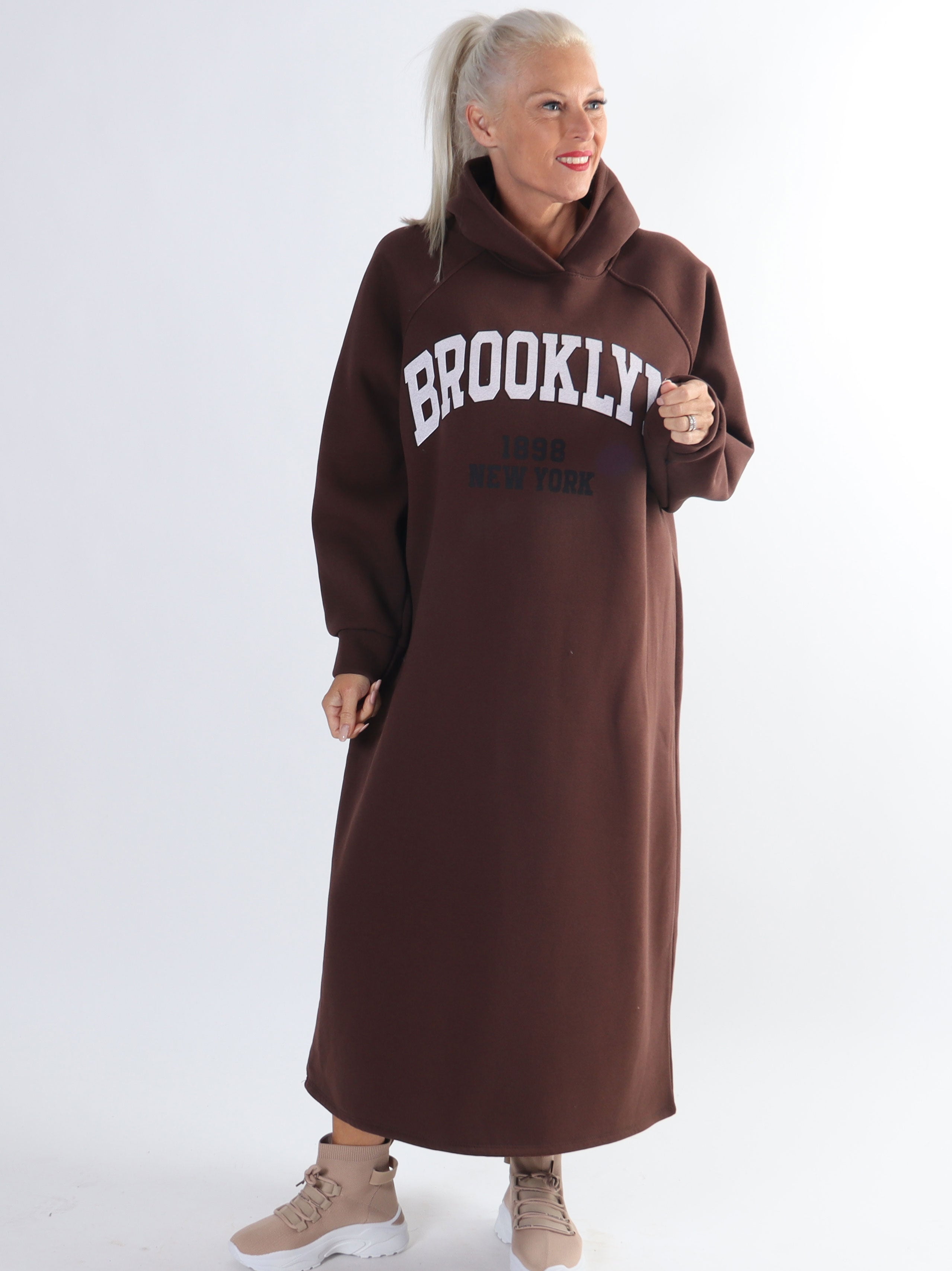 Angela - Lång plus size hoodieklänning i bomull